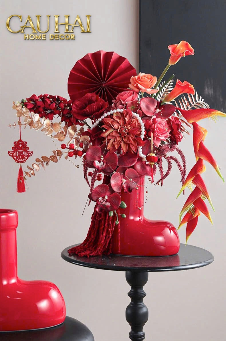 FÊTES COUTURE - BÌNH HOA ROUGE GLOSSY BUBBLR BOOT VASE-CẬU HAI HOME DECOR