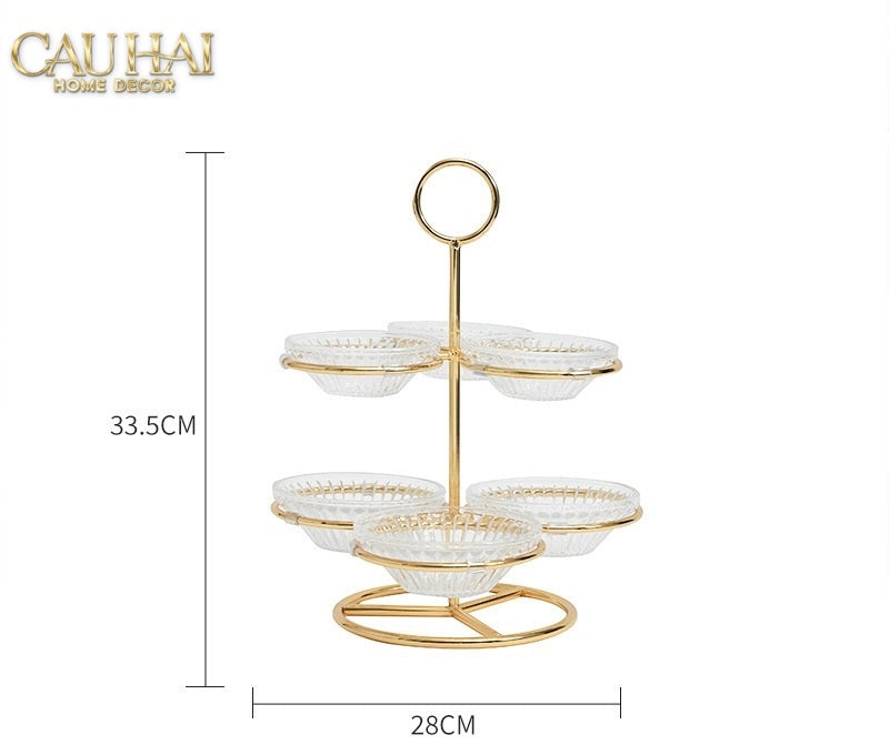 Đĩa Bánh 2 Tầng 6 Ngăn Cristalleries Le Couronne D'Or 33*28
