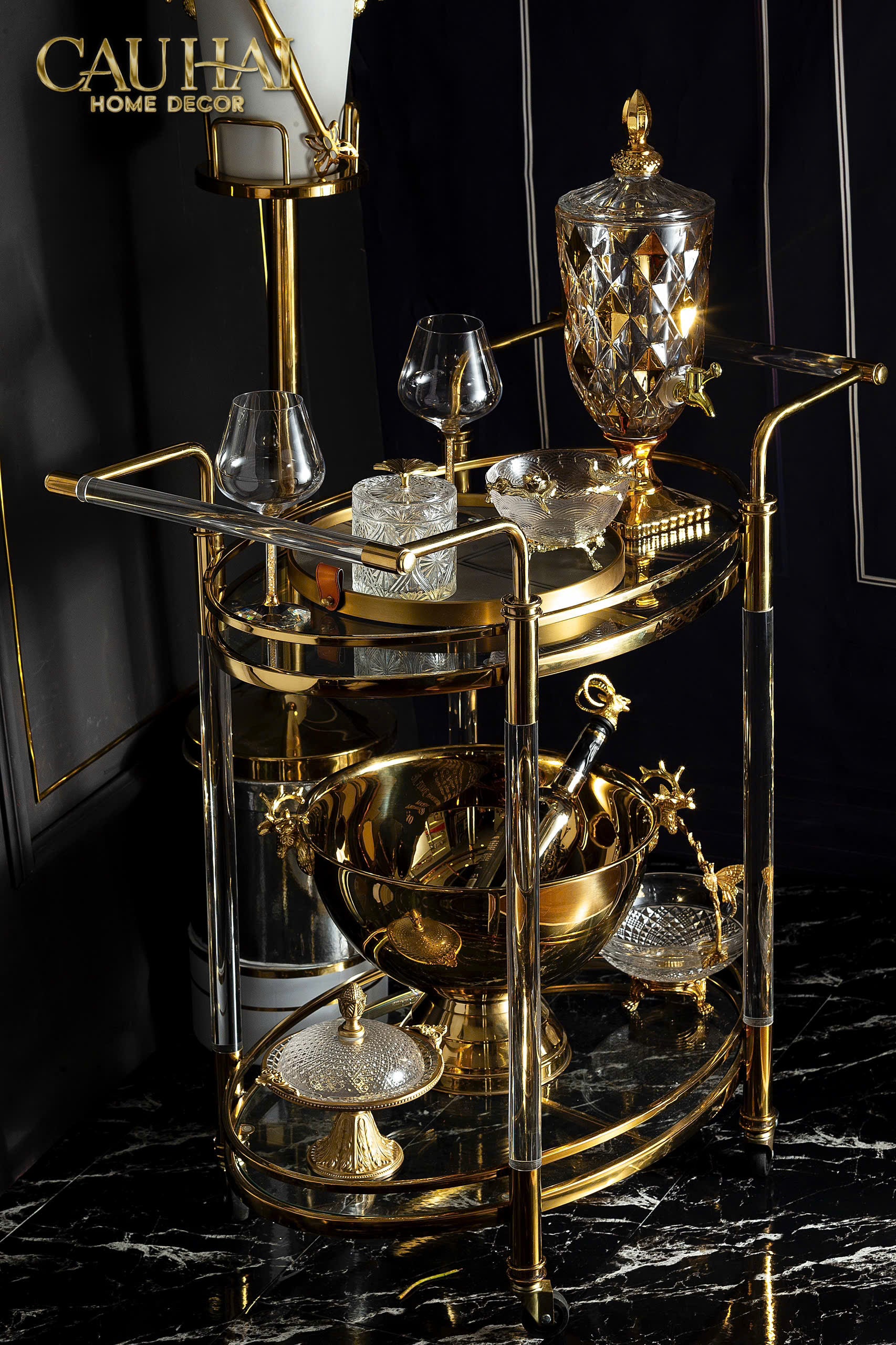 HOME COUTURE - XE QUẦY BAR GOLDEN LUCID TROLLEY-CẬU HAI HOME DECOR