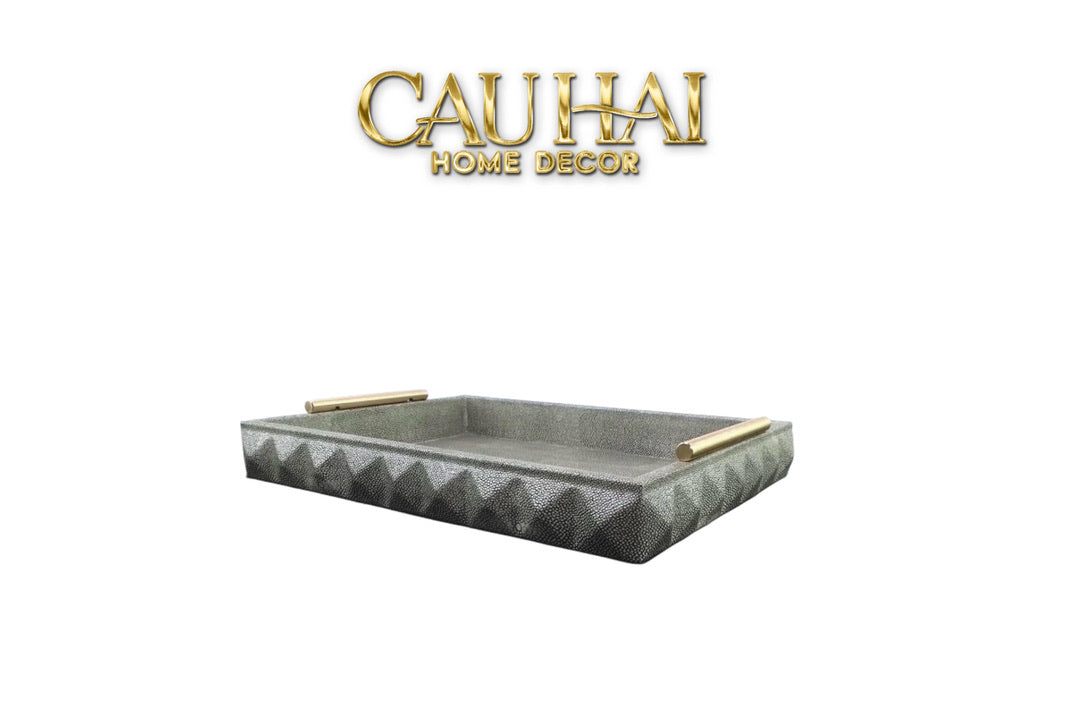 Khay Da Chữ Nhật Gothic Inspired -  Geometric Gris Leather Changing Tray 38x30cm