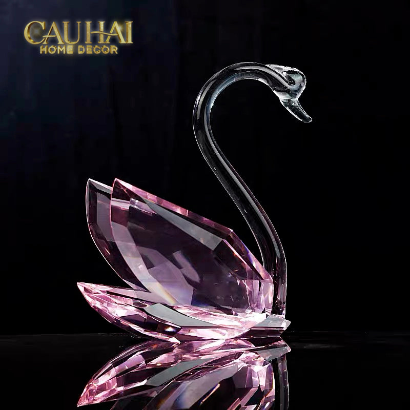 Set 2 Tượng Thiên Nga Pha Lê Trang Trí Crystal Swan Étreinte Rosé 2pcs