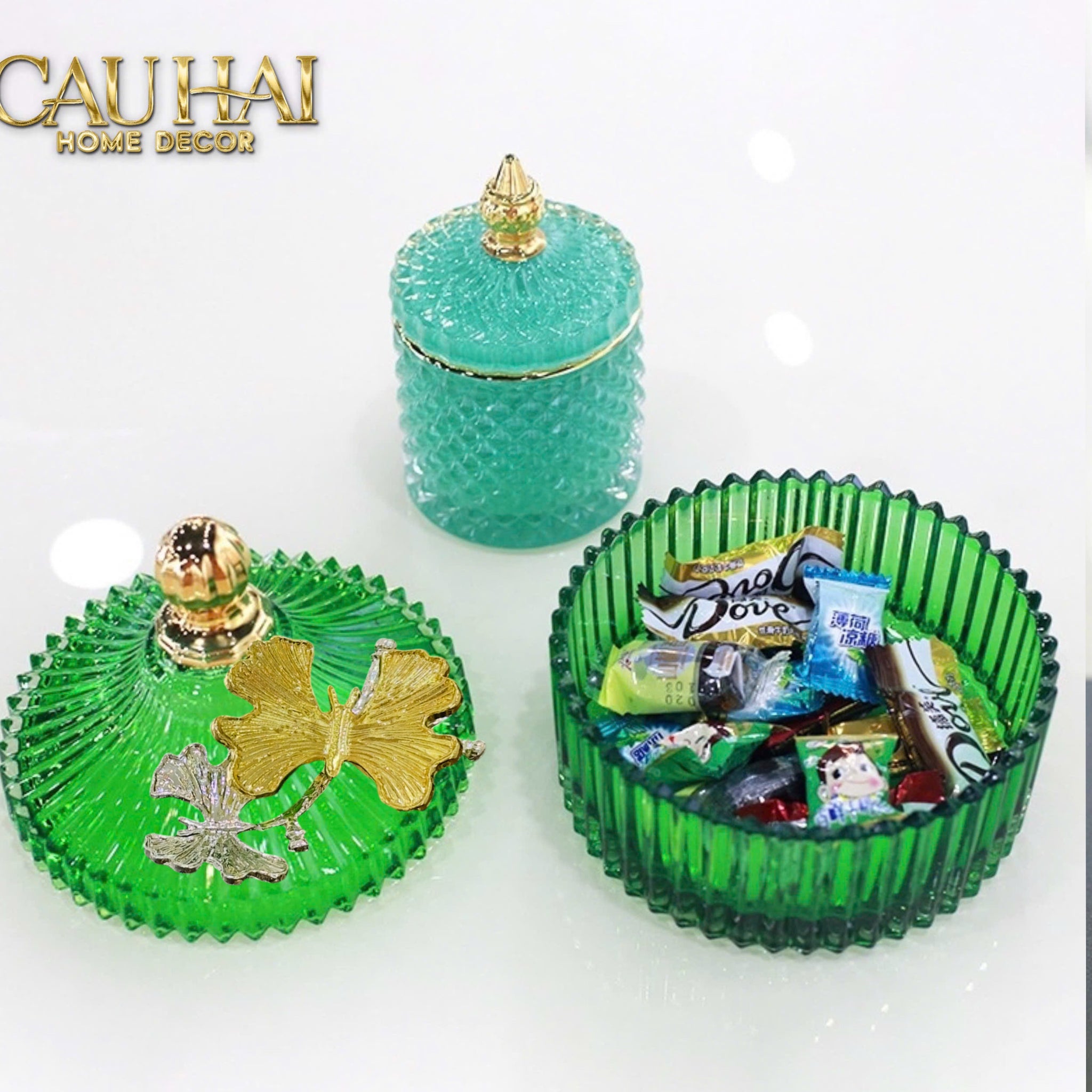 Maison Couture - Lọ Kẹo Thuỷ Tinh Papillon Émeraude Royale