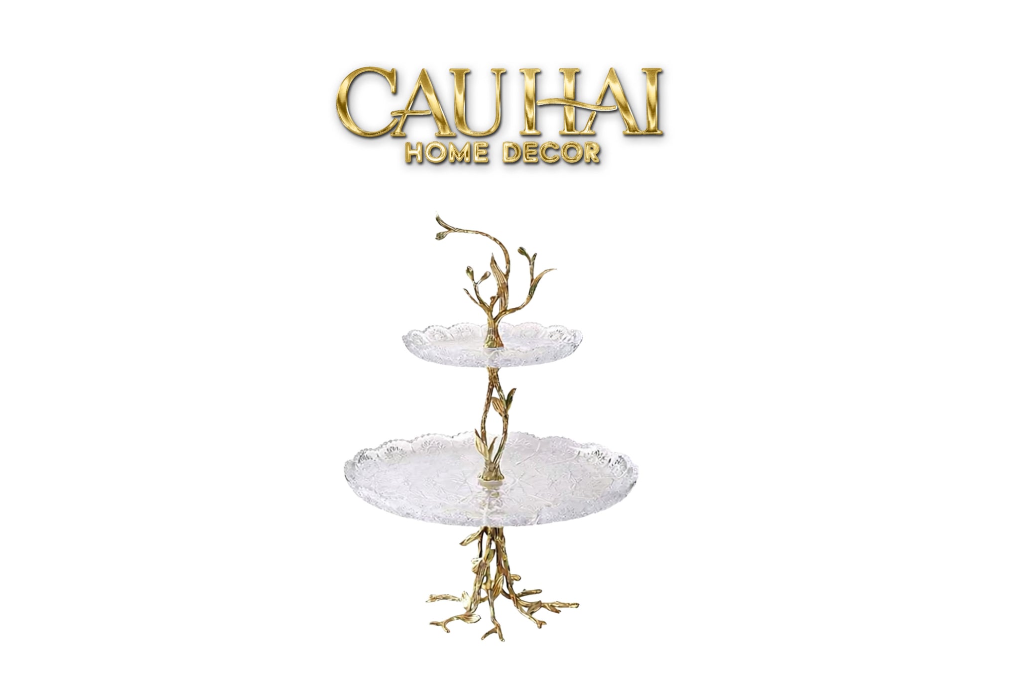 Maison Couture - Đĩa Pha Lê 2 Tầng Thân Cây Đồng Elysian Brasson Branch Indira Atelier 30x42.5
