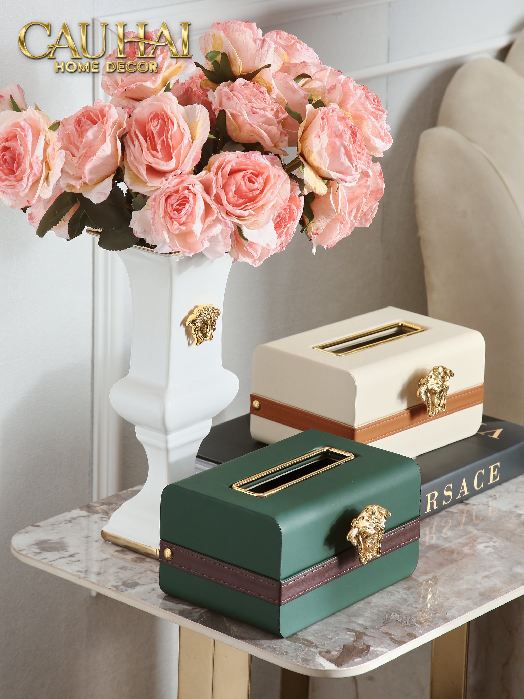 HỘP KHĂN GIẤY LUX VERIDANT LEATHER  - MEDUSA SPÉCIALE ÉDITION