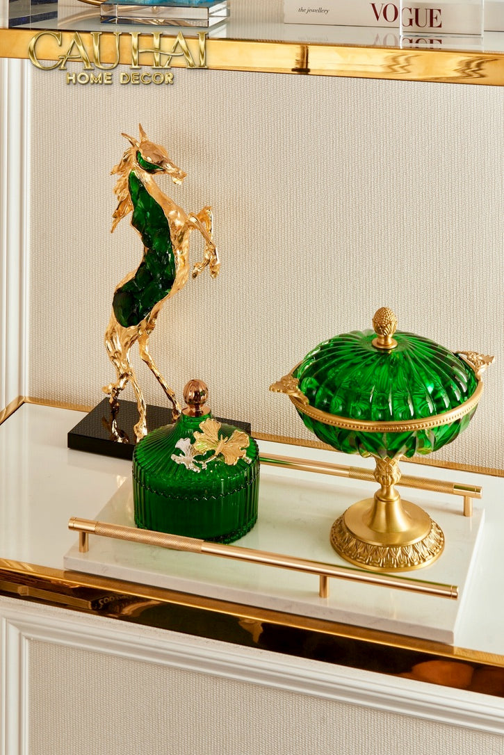 Maison Couture - Set 2 Lọ Kẹo Thuỷ Tinh Papillon Émeraude Royale