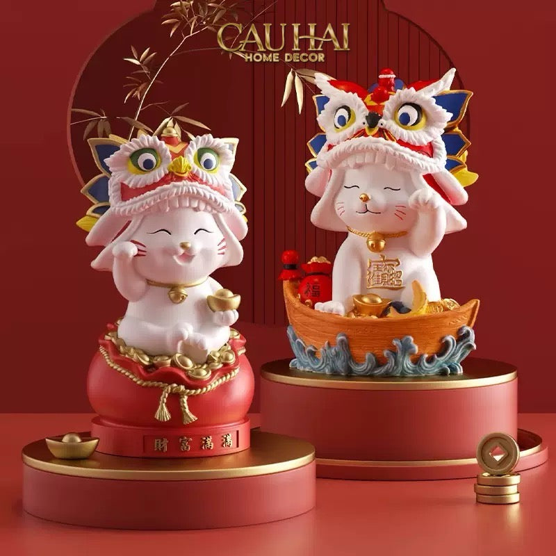 Tết Couture - Tượng Mèo Tam Kim Lân Thuyền Tài - Gift Box-CẬU HAI HOME DECOR