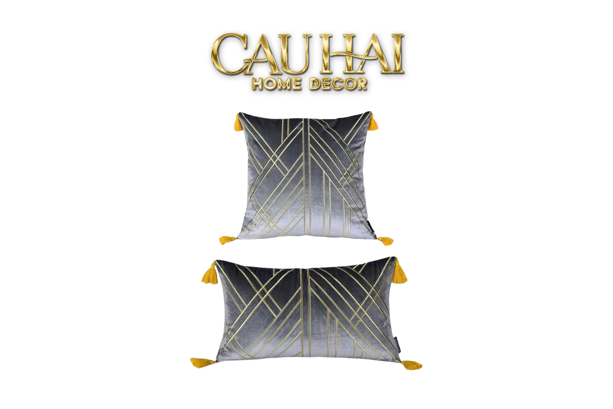 Set 2 Gối Nhung Radiant Velour Golden Vector Lines 45 30X50-CẬU HAI HOME DECOR