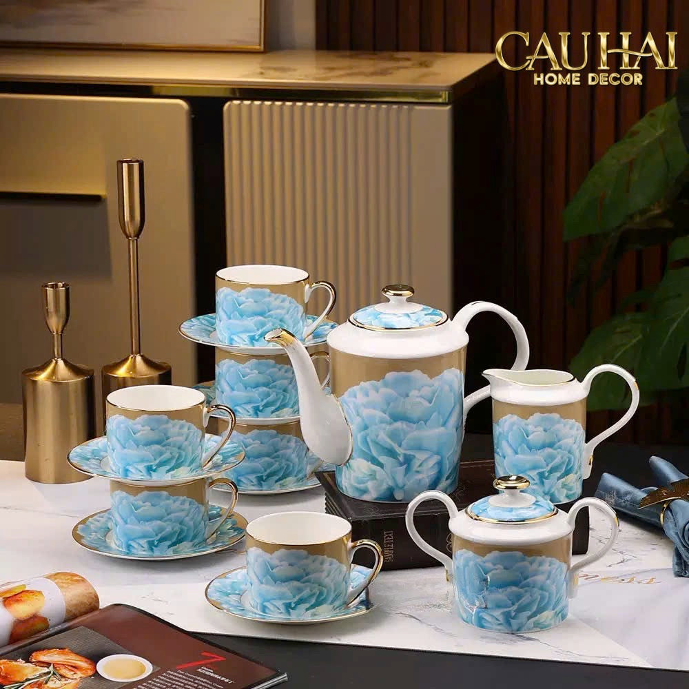 Maison Couture - Gift Set Bộ Bình Trà Rose Impériale de Versailles 15pcs - Rose Poudré /  Bleu Nuage