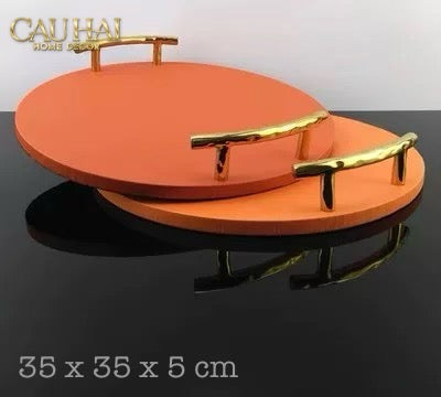 Khay Da Tròn Eclipse Tangerine Luxe Leather Tray D35 x 5.5
