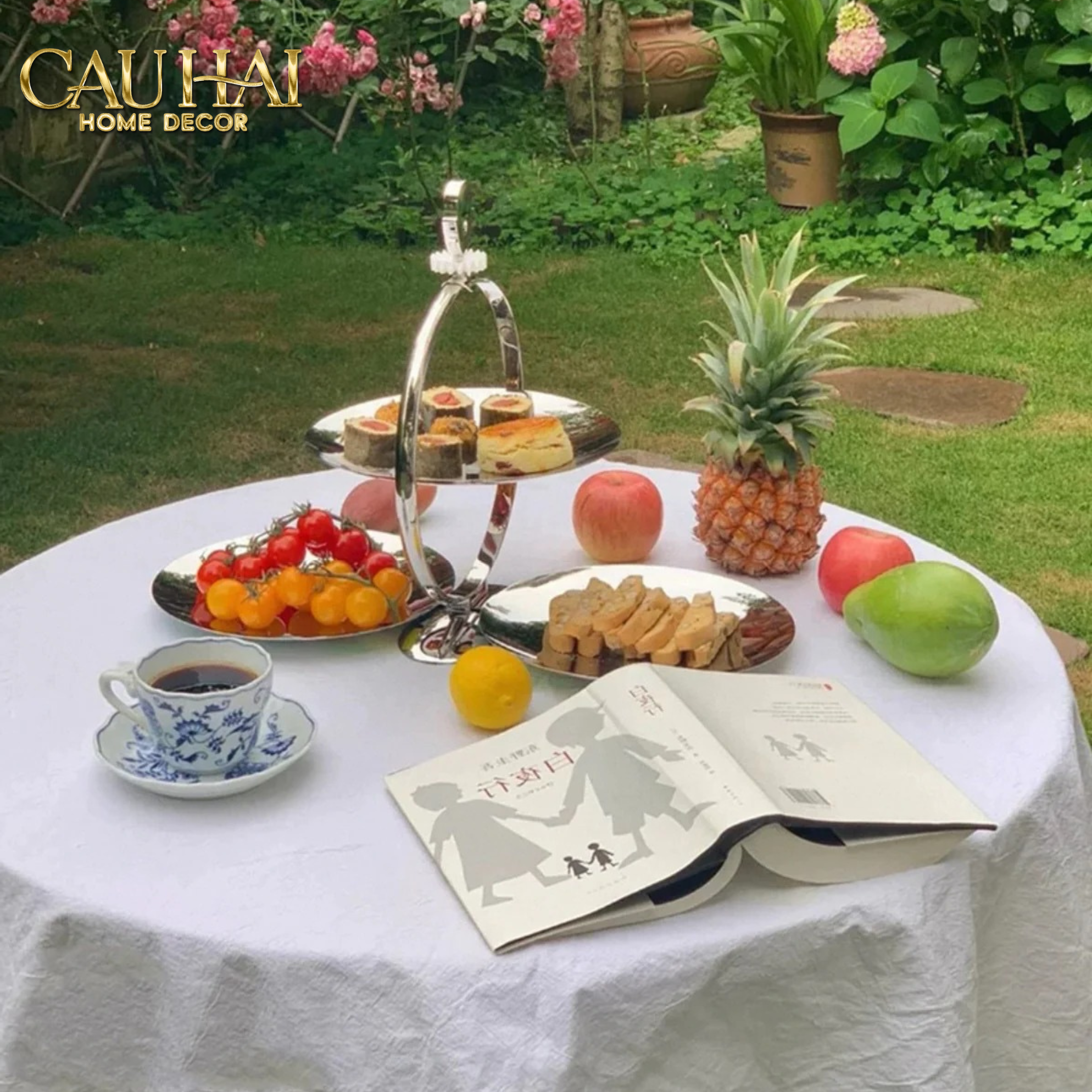 KHAY FRUIT & DESSERT ÉTAGÈRE HARLEQUIN LMT – CRYSTAL STEEL TRAY-CẬU HAI HOME DECOR