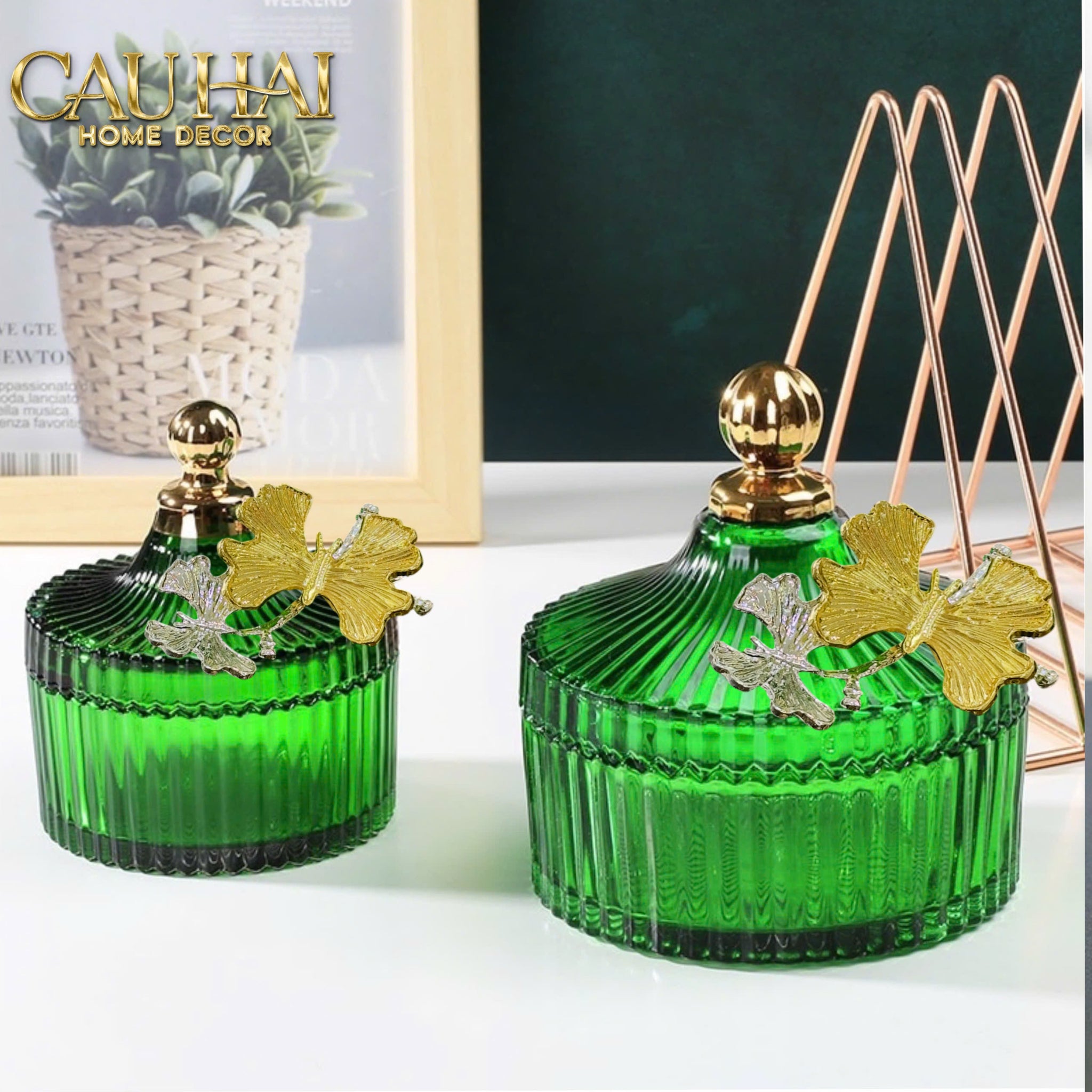 Maison Couture - Lọ Kẹo Thuỷ Tinh Papillon Émeraude Royale