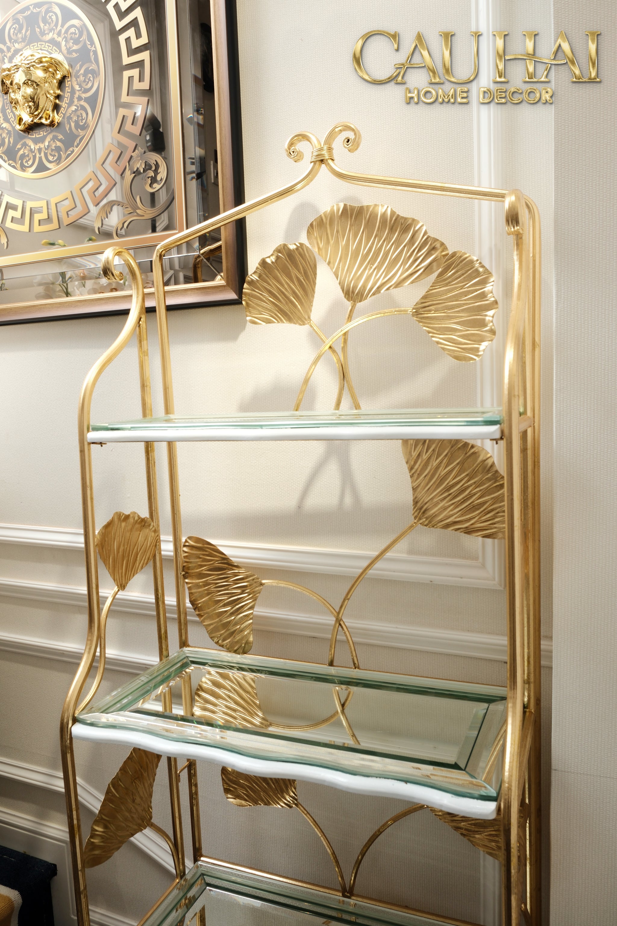 Maison Couture - Kệ Trưng Bày Lá Ngân Hạnh 4 Tầng Ginkgo Royale Étagère 14K Mirror-KỆ TRANG TRÍ-CẬU HAI HOME DECOR