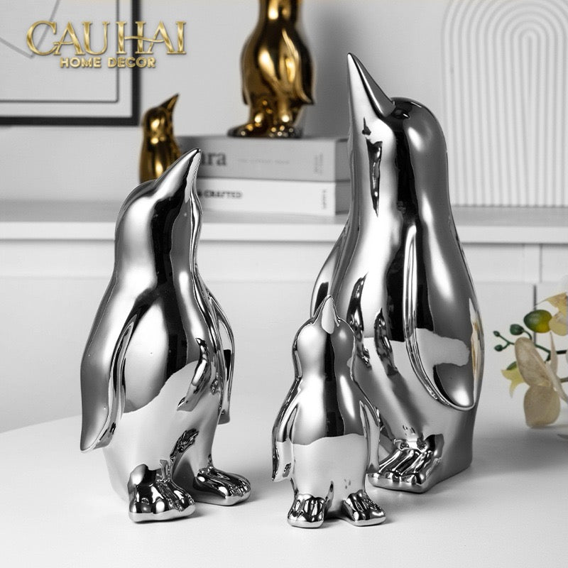Set 3 Tượng Chim Cánh Cụt Ceramic Penguin Argenté 3pcs