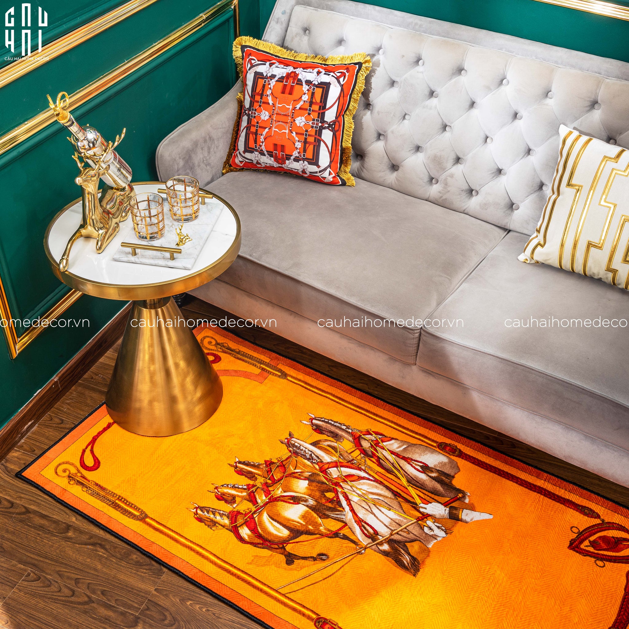 Thảm Bed Nhung Bỉ 80X200 Imperial Equestrian Roman Chariot Bedding Rug-CẬU HAI HOME DECOR