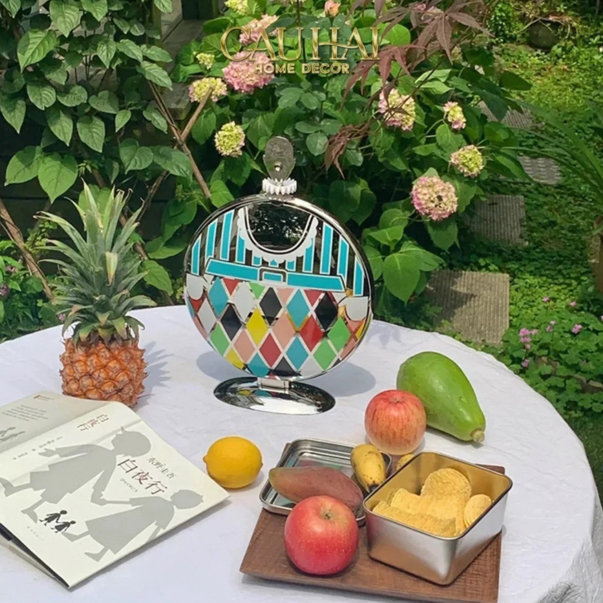 KHAY FRUIT & DESSERT ÉTAGÈRE HARLEQUIN LMT – CRYSTAL STEEL TRAY-CẬU HAI HOME DECOR