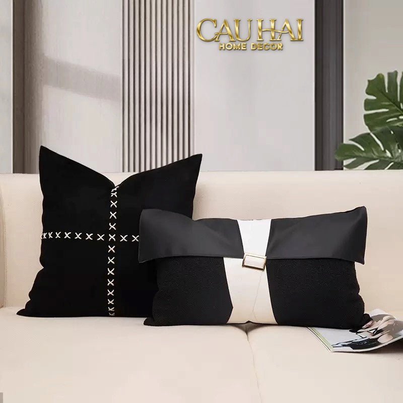 GỐI TWEED LUX LEATHER SAVOIR ENSEMBLE 30X50