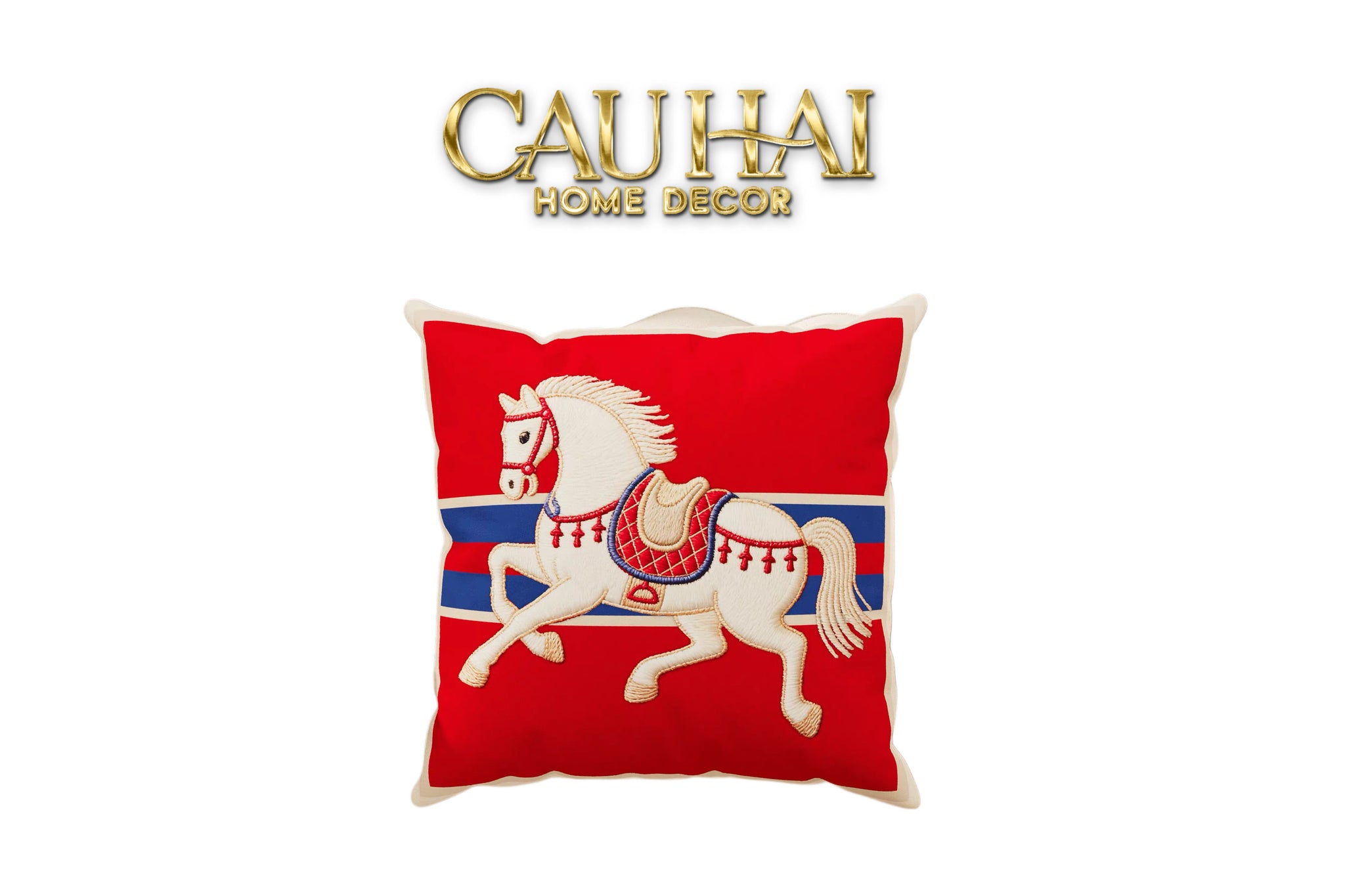 Tết Couture - Vỏ Gối Nhung Équestre Crimson Rouge Cheval de Bataille 45