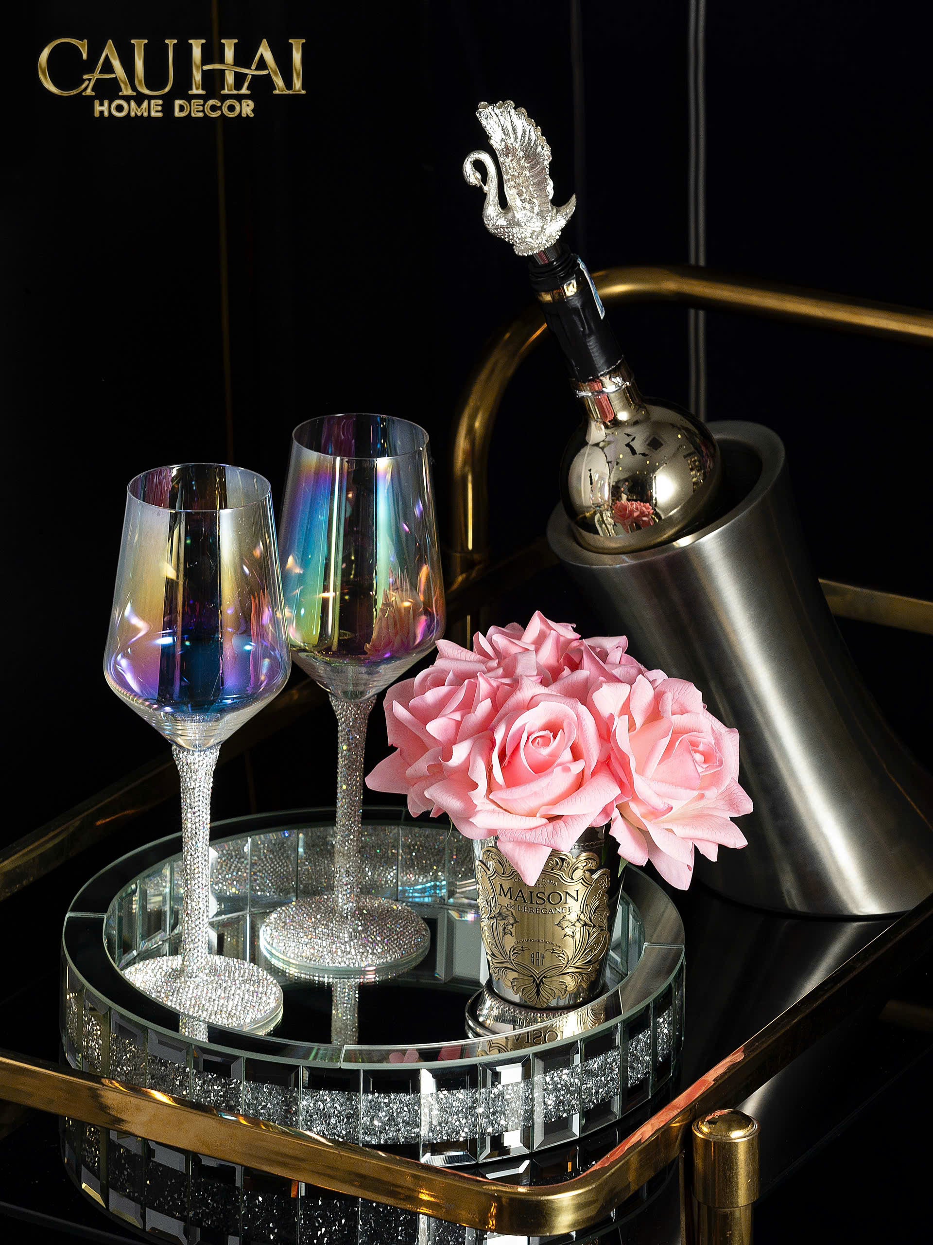 KHAY TRÒN CRYSTAL MIRROR LUXE TRAY FW25-CẬU HAI HOME DECOR