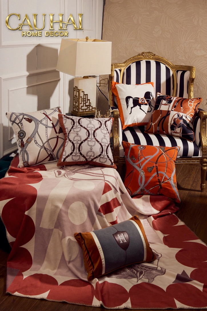 Maison Couture - Chăn Sofa Rouge l Velour Équestre Médaillon Velvet Blanket 150-CHĂN SOFA-CẬU HAI HOME DECOR