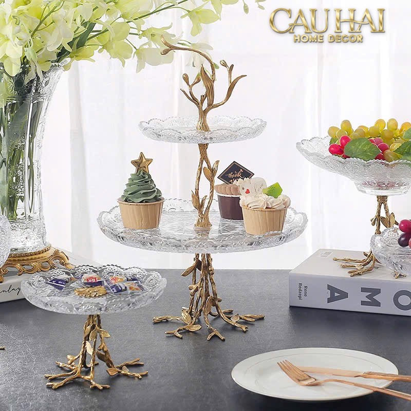 Maison Couture - Đĩa Pha Lê 2 Tầng Thân Cây Đồng Elysian Brasson Branch Indira Atelier 30x42.5
