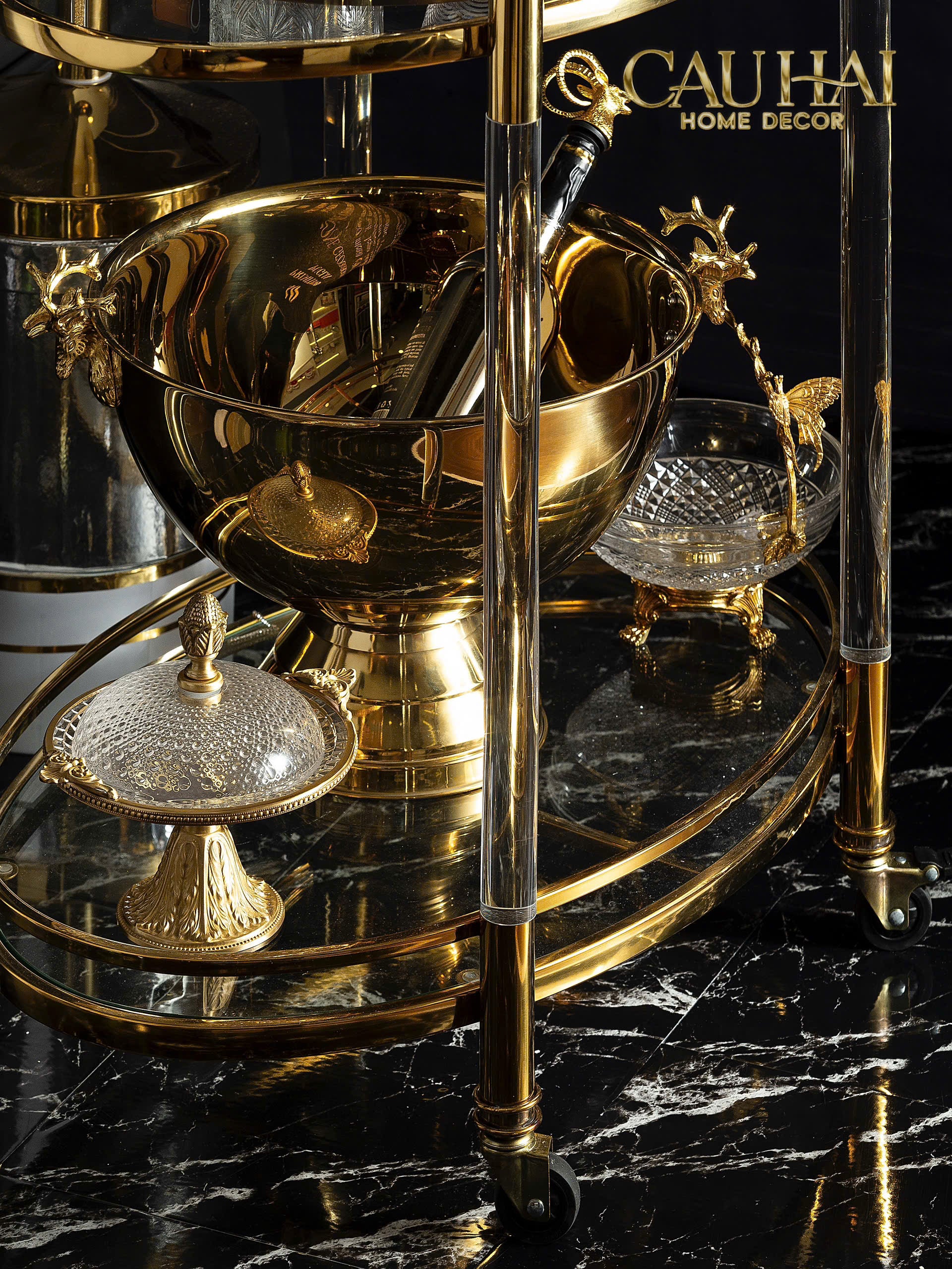 HOME COUTURE - XE QUẦY BAR GOLDEN LUCID TROLLEY-CẬU HAI HOME DECOR