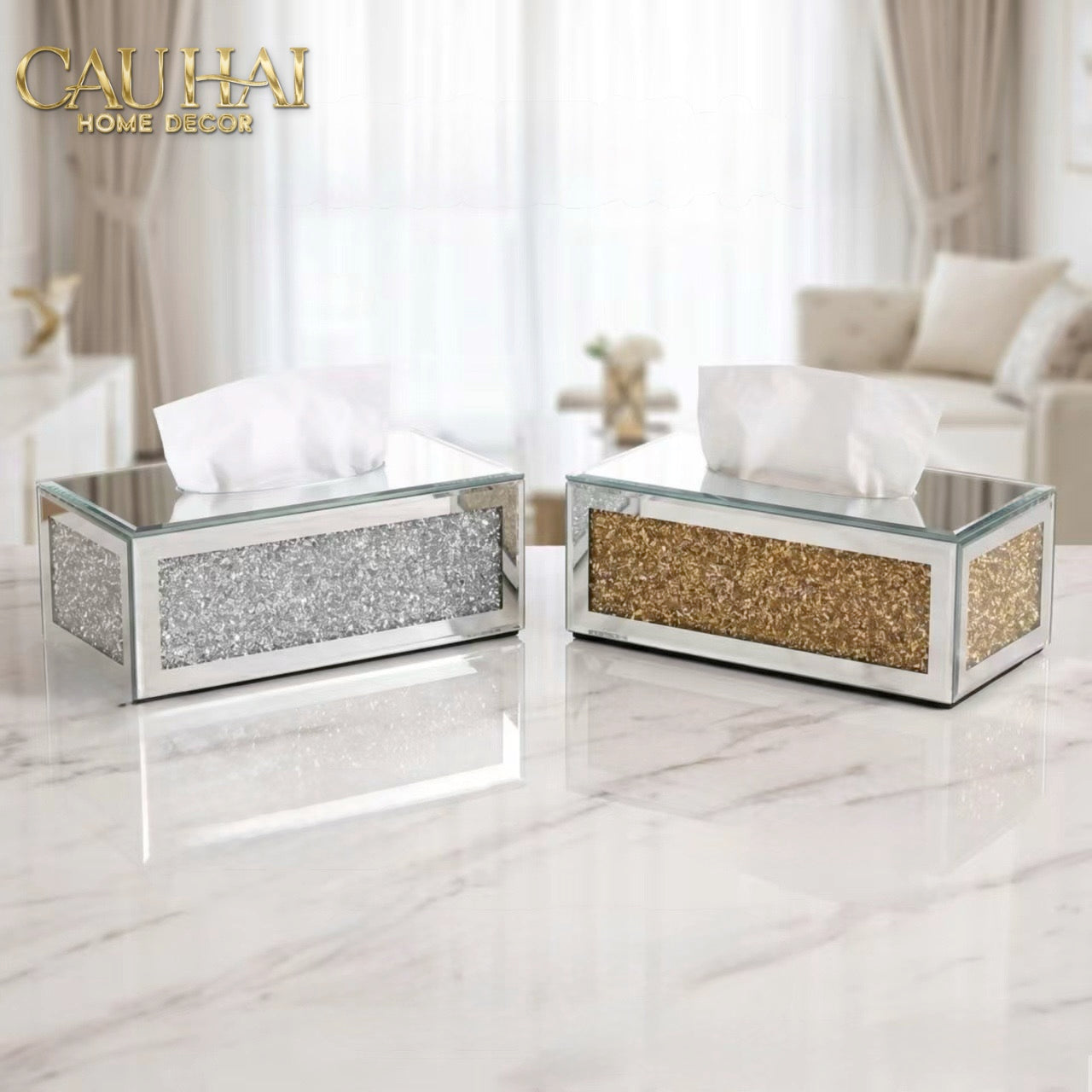 Haute Folie - Hộp Giấy Chữ Nhật Viền Gương Cắt Cạnh — Starlight Mirrored Tissue Box