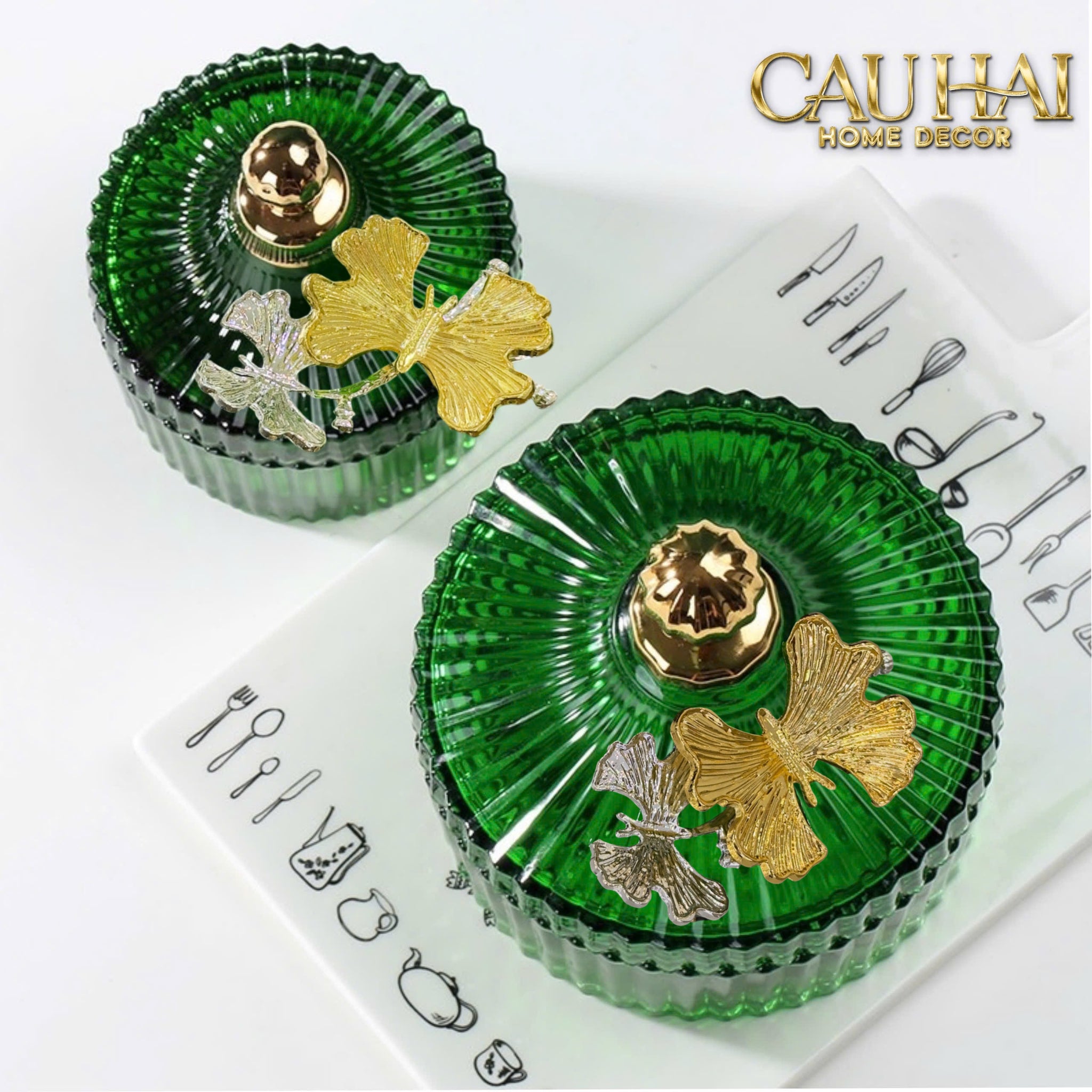 Maison Couture - Lọ Kẹo Thuỷ Tinh Papillon Émeraude Royale