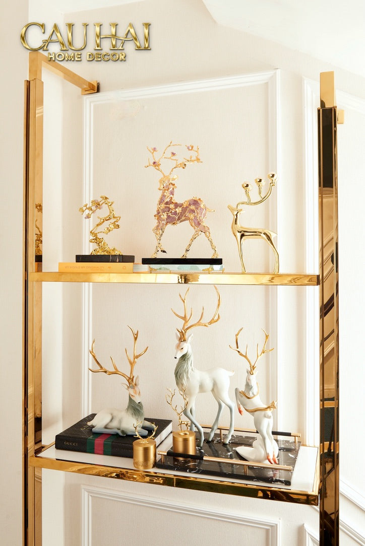 Maison Couture - Tượng Hươu Đồng  Đá Thạch Anh Tím  Sentinel Prima  Gemstones Antler  - H44x26