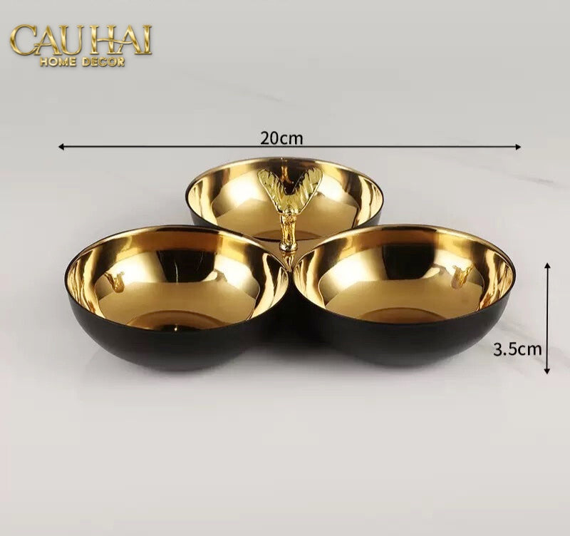 Đĩa Serving 3 Ngăn Phantom Trio Golden Snack Bowl Centerpiece-CẬU HAI HOME DECOR