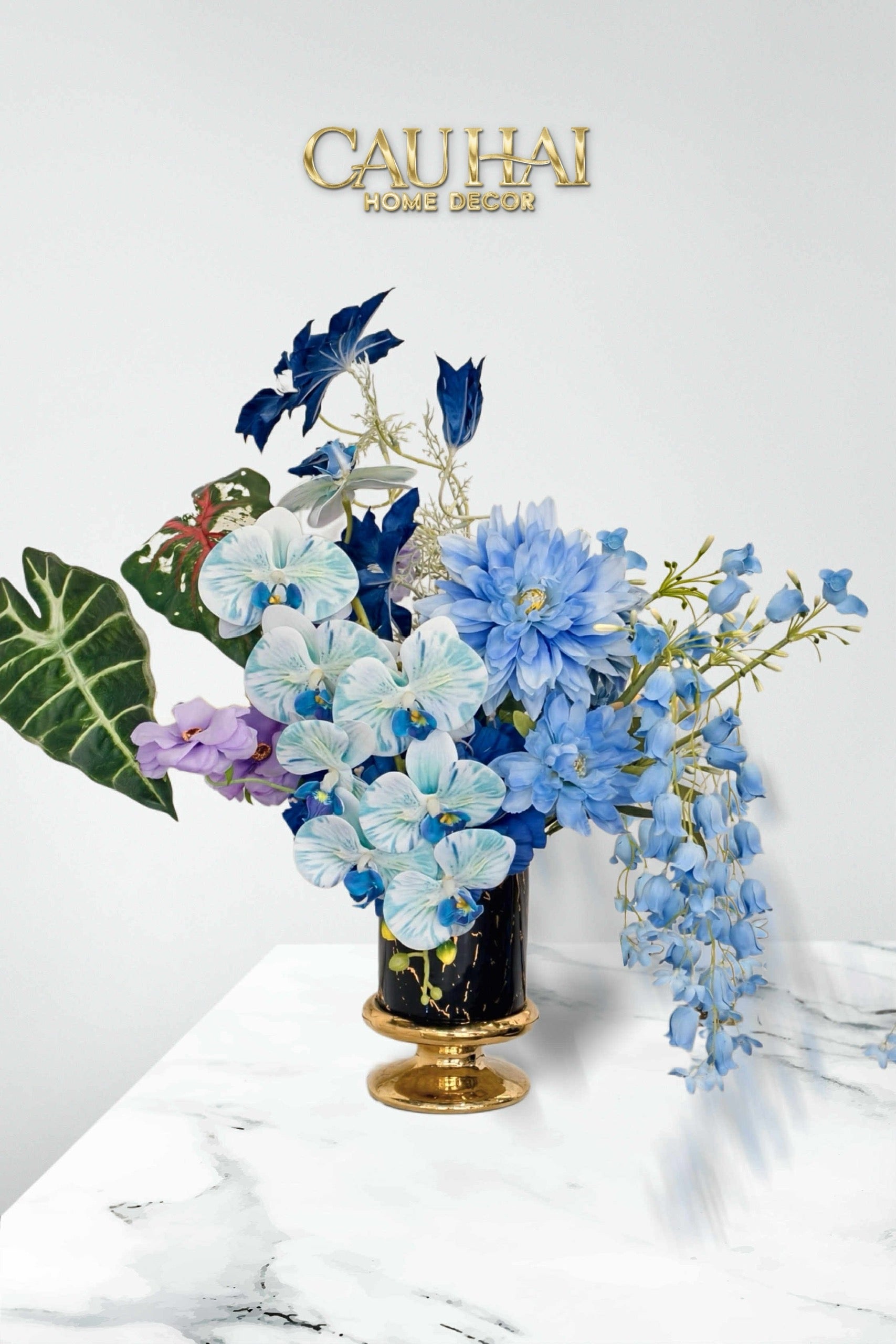 SET 2 BÌNH HOA SỨ - BLACK ARTHUR MARBLE H23/19-CẬU HAI HOME DECOR