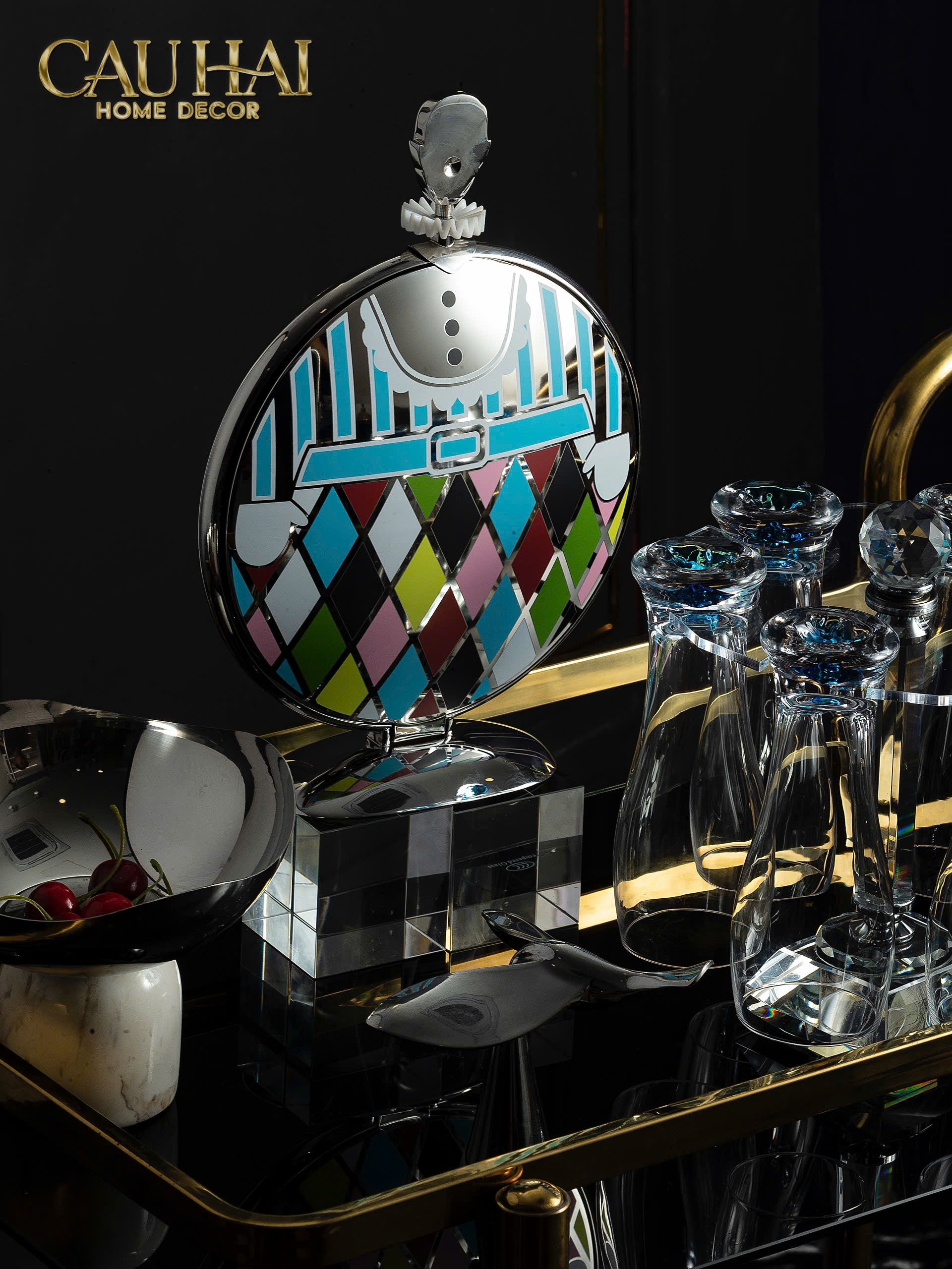 KHAY FRUIT & DESSERT ÉTAGÈRE HARLEQUIN LMT – CRYSTAL STEEL TRAY-CẬU HAI HOME DECOR