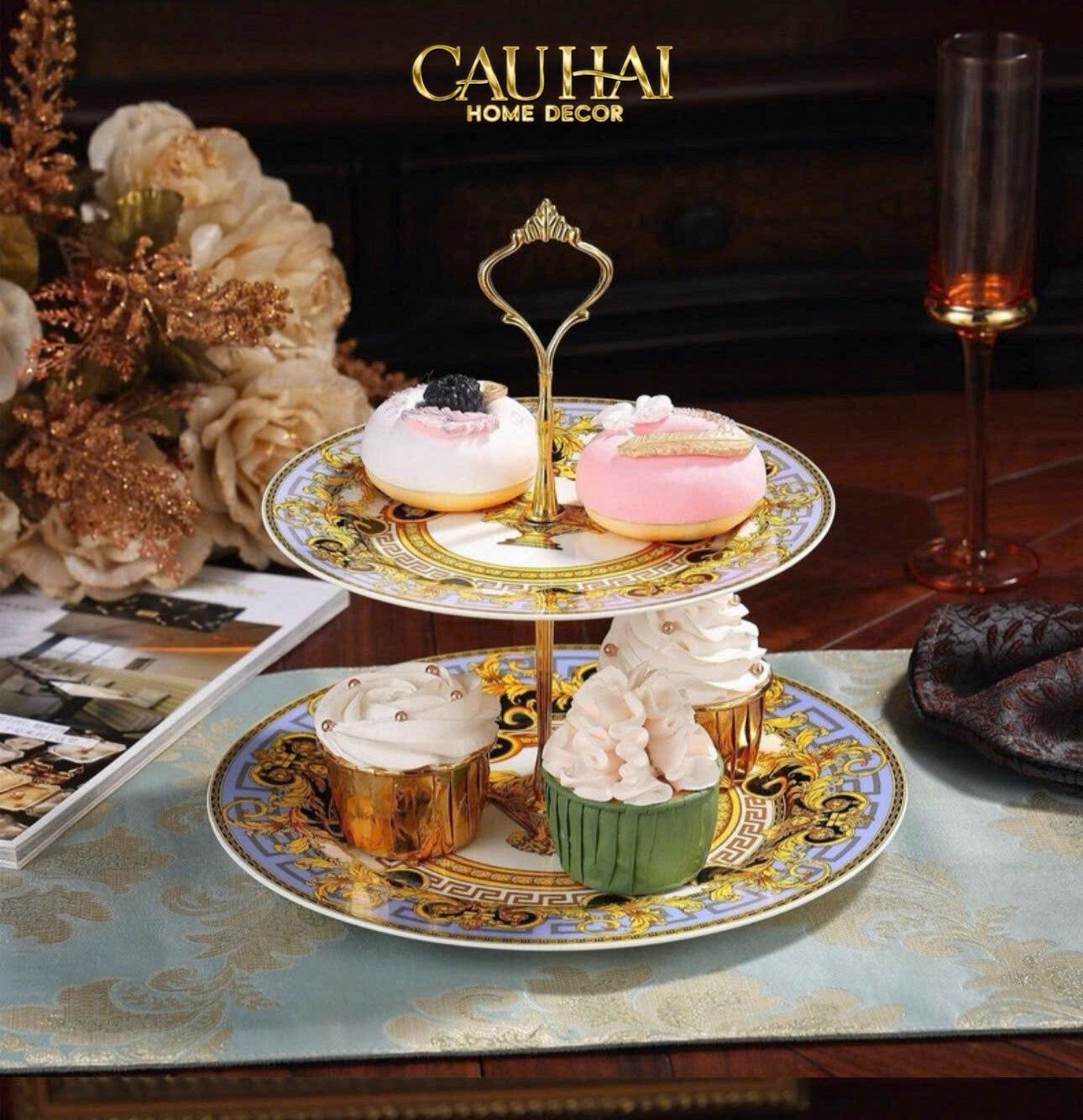 HOME COUTURE -  ĐĨA 2 TẦNG BLACK BAROQUE PRESTIGE GALA VER.S ÉTAGÈRE