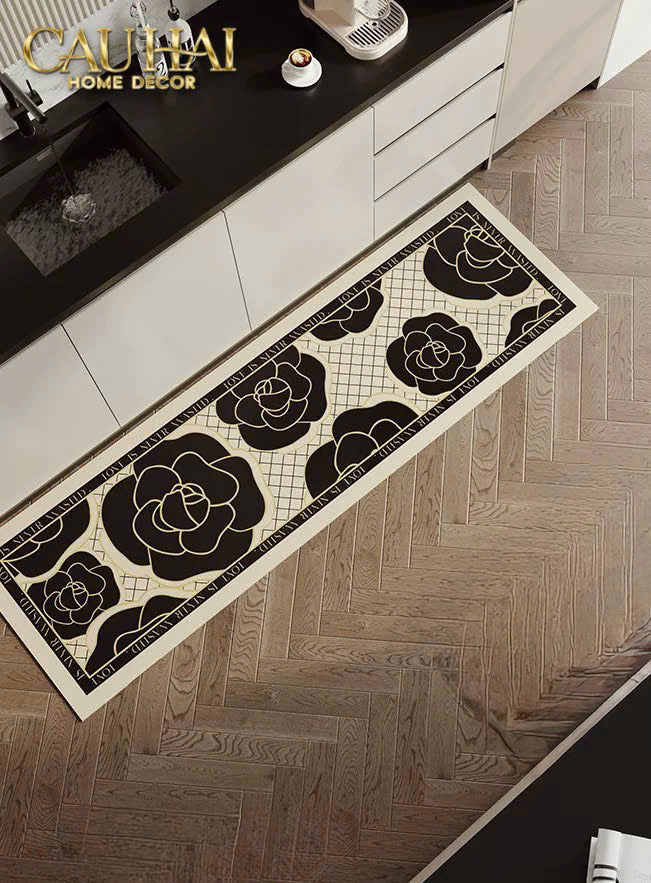 THẢM BẾP DA 150 BLACK ROSES SPELL IN BLOOM-CẬU HAI HOME DECOR
