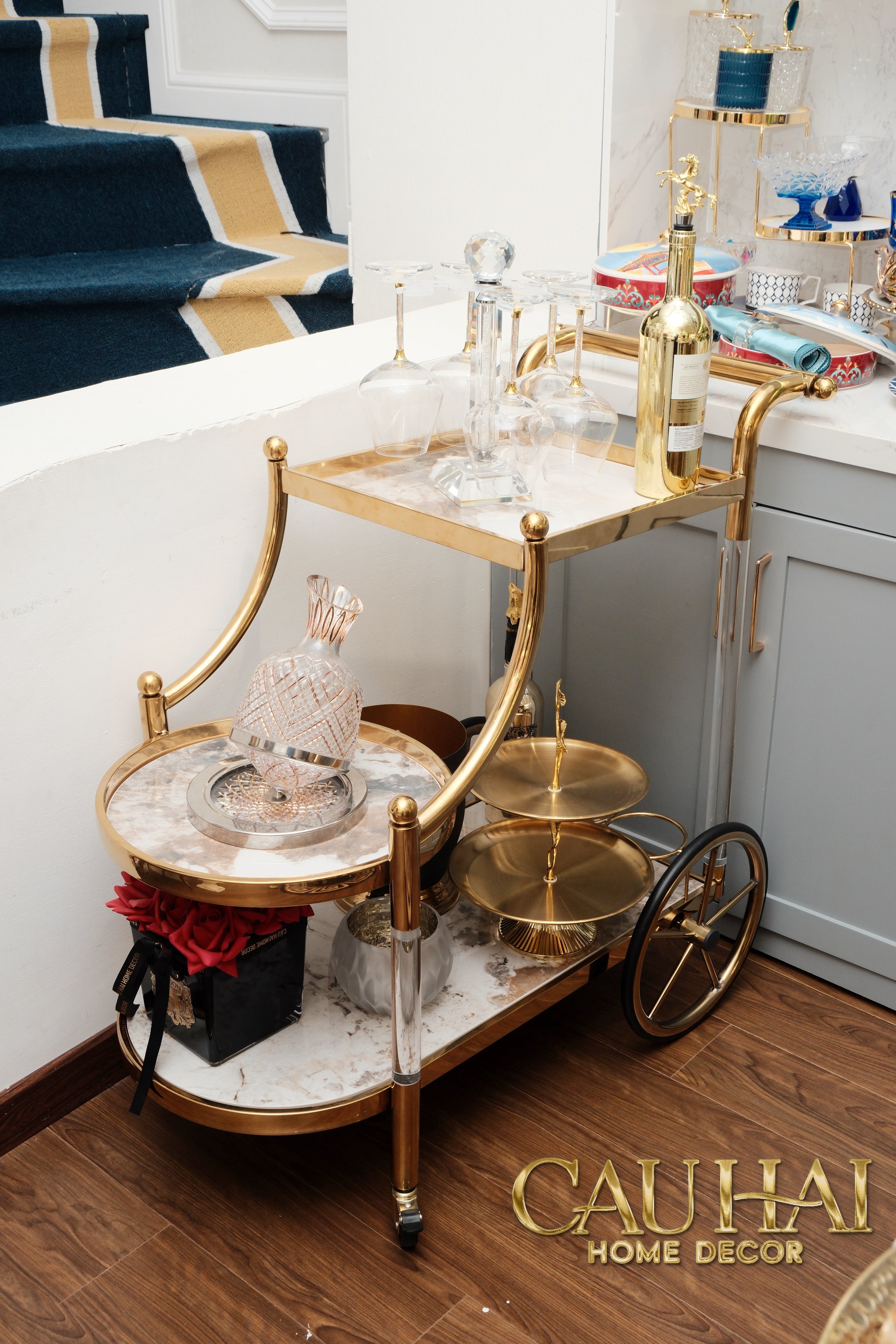 Maison Couture - Xe Đẩy Quầy Bar Grand Marble Aurelia Bar Cart Trolley 40x90x90