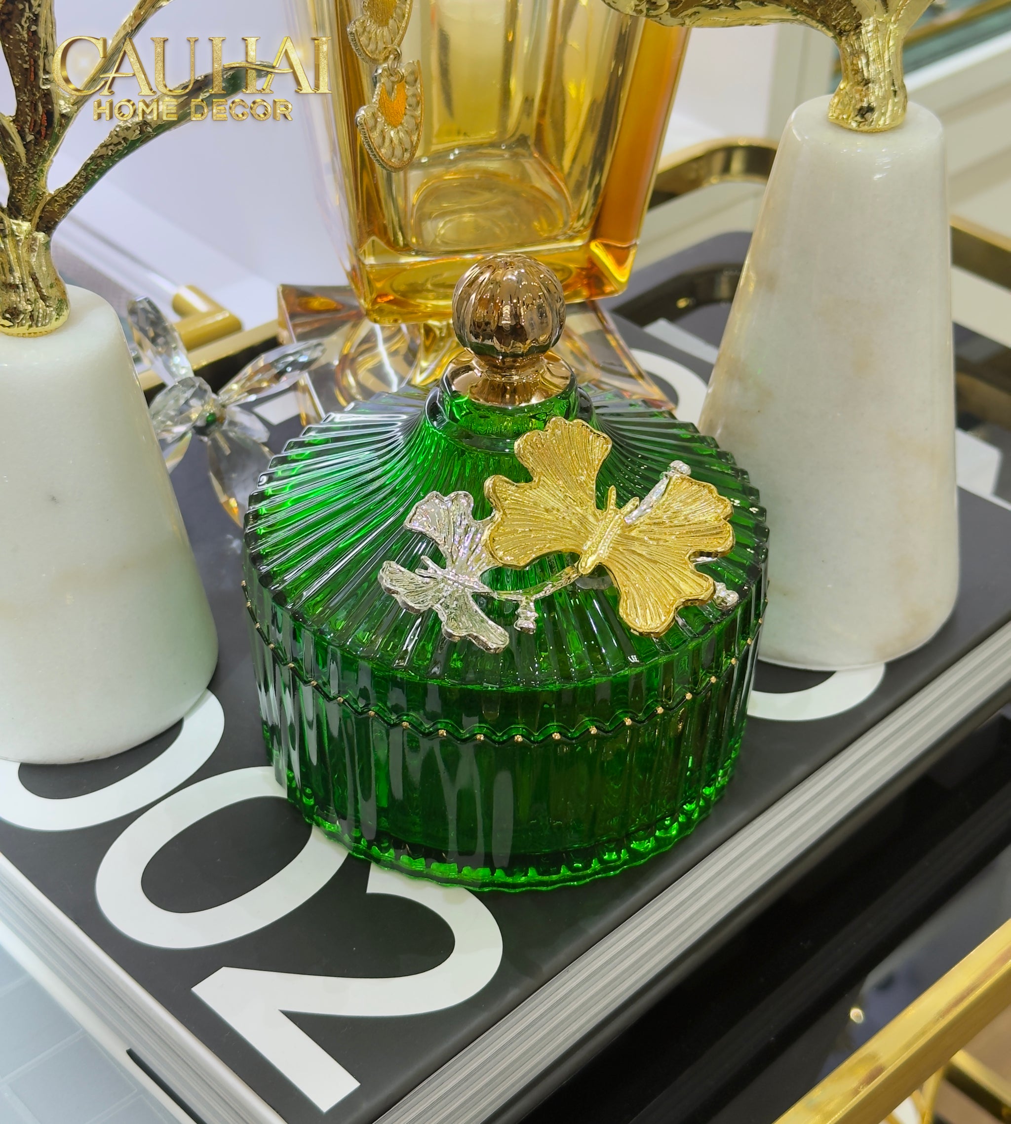 Maison Couture - Lọ Kẹo Thuỷ Tinh Papillon Émeraude Royale