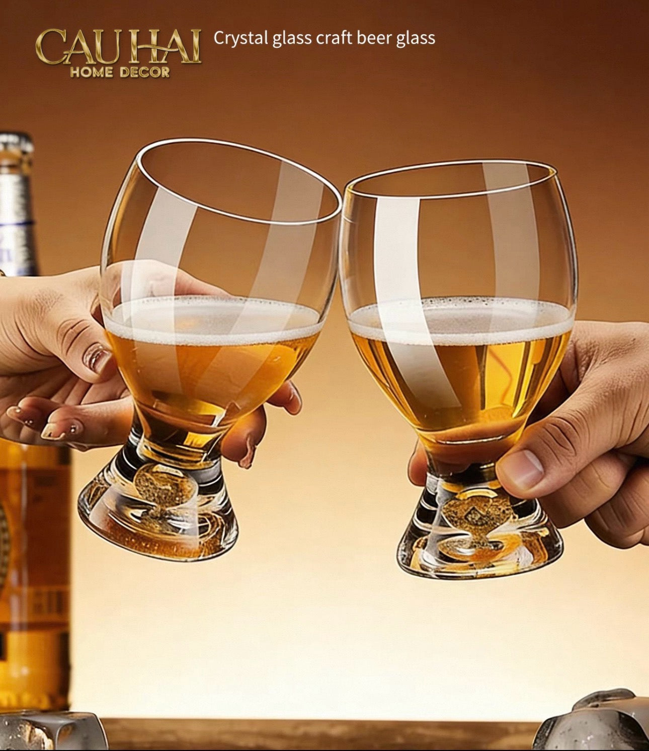 Set 2 Ly Bia Thuỷ Tinh Glacier Golden Diamond Cocktail Glasses  370Ml