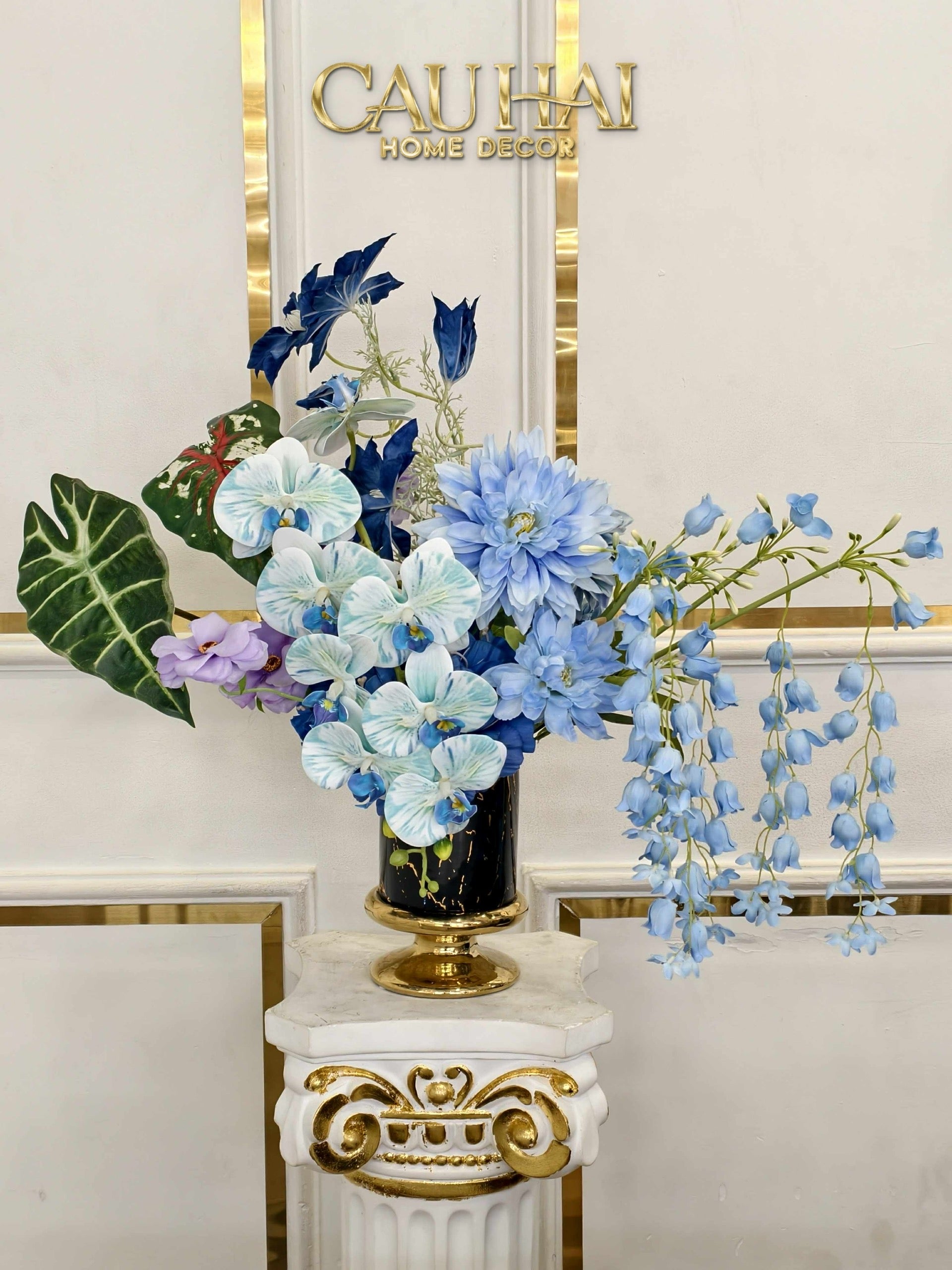 SET 2 BÌNH HOA SỨ - BLACK ARTHUR MARBLE H23/19-CẬU HAI HOME DECOR