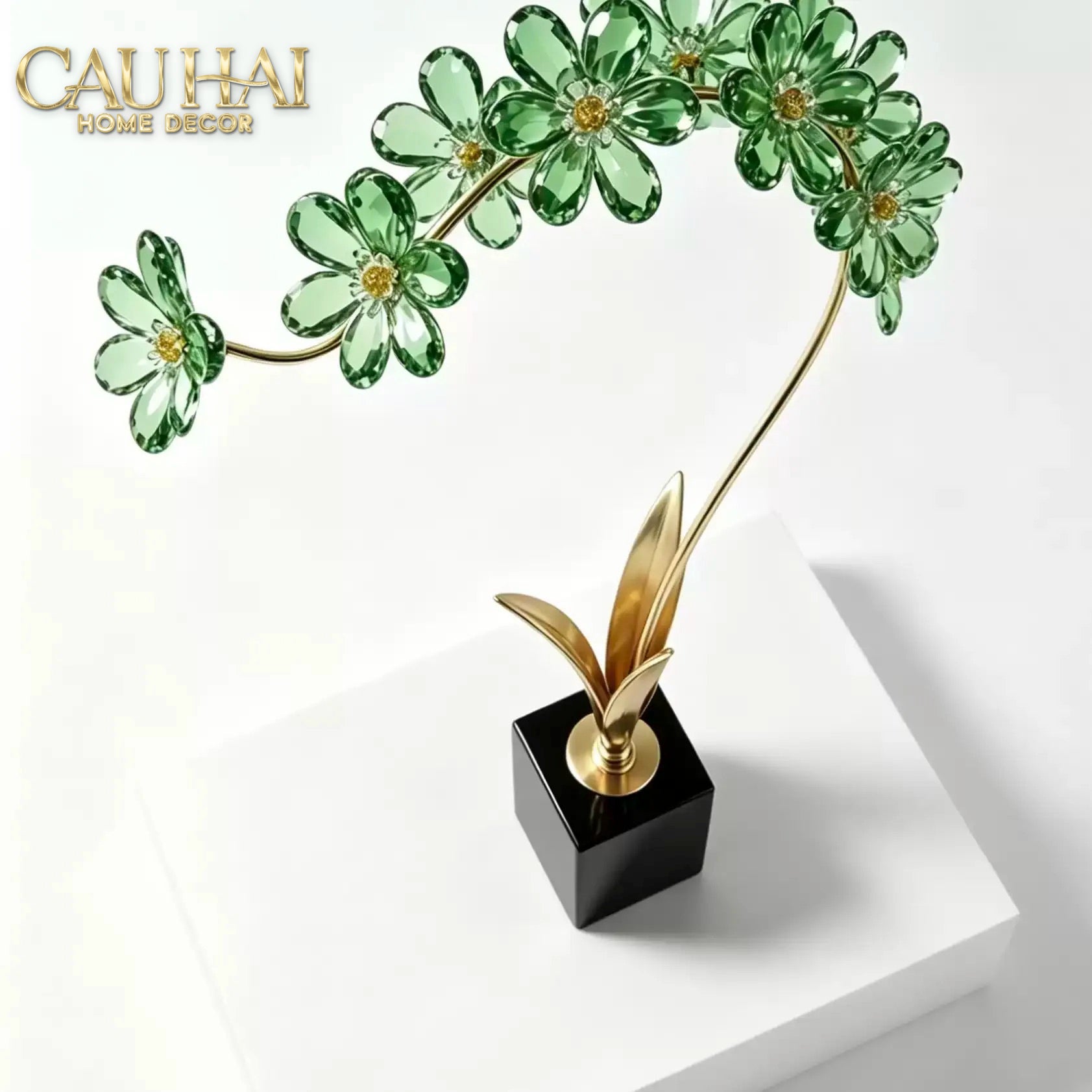 Tượng Cành Hoa Pha Lê Crystal Canopée Émeraude H60x30