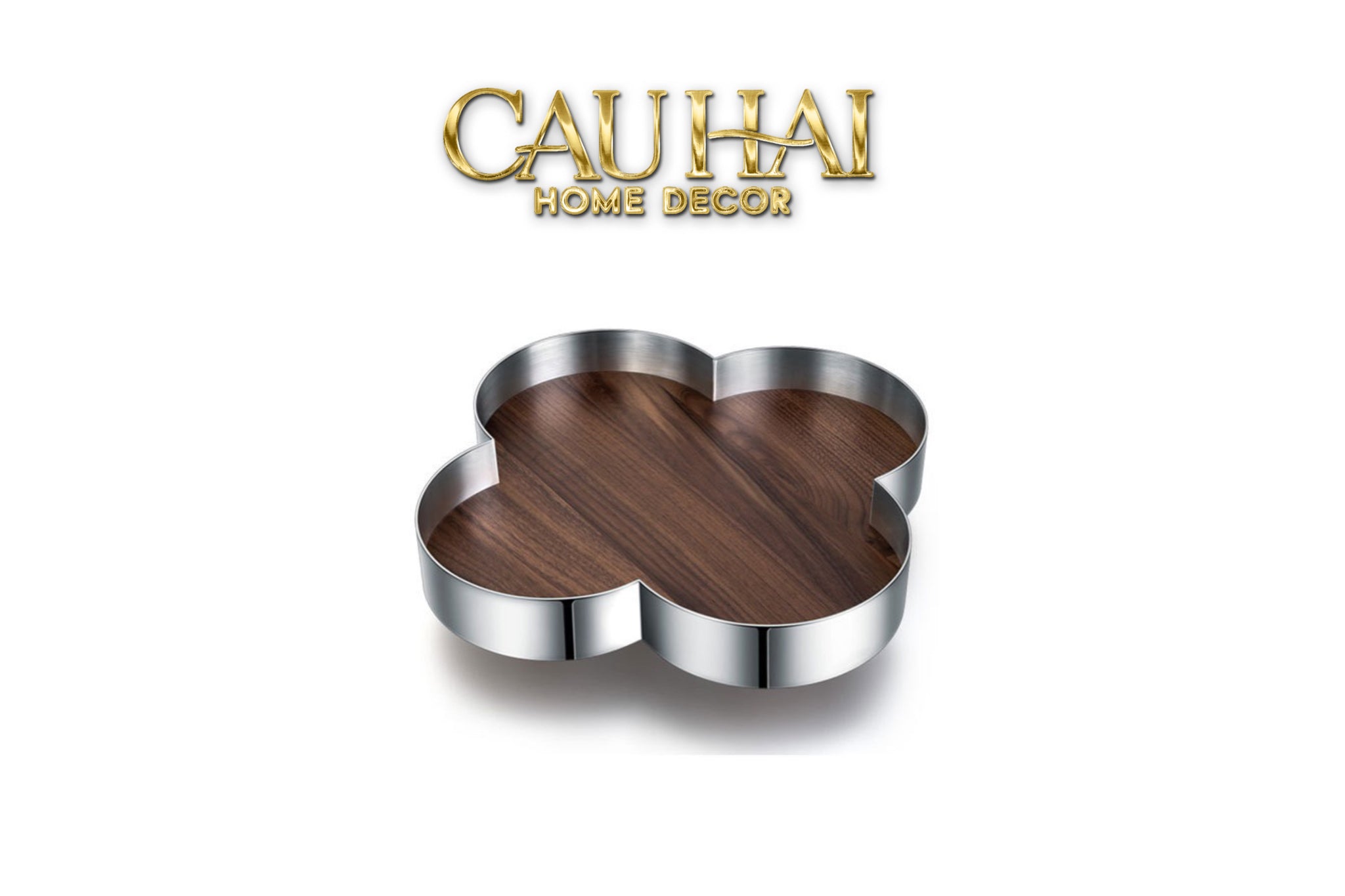 Khay Gỗ Viền Inox Louis Monogram Quatrefoil Heritage
