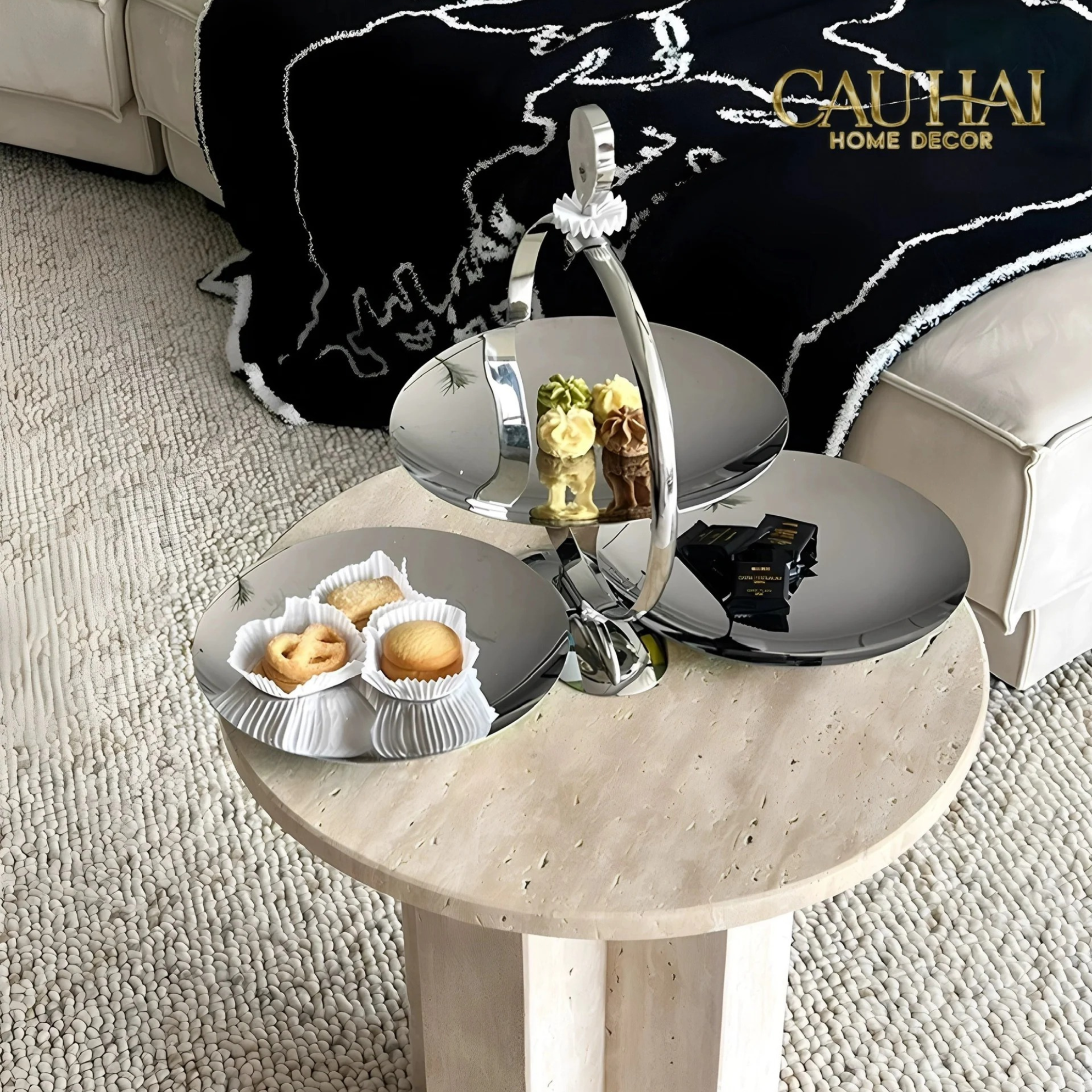 KHAY FRUIT & DESSERT ÉTAGÈRE HARLEQUIN LMT – CRYSTAL STEEL TRAY-CẬU HAI HOME DECOR