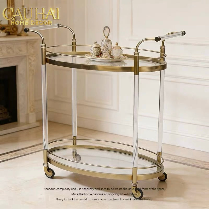 Maison Couture - Xe Đẩy Quầy Bar Cart Golden Lucid Acrylic Lumière Stemware
