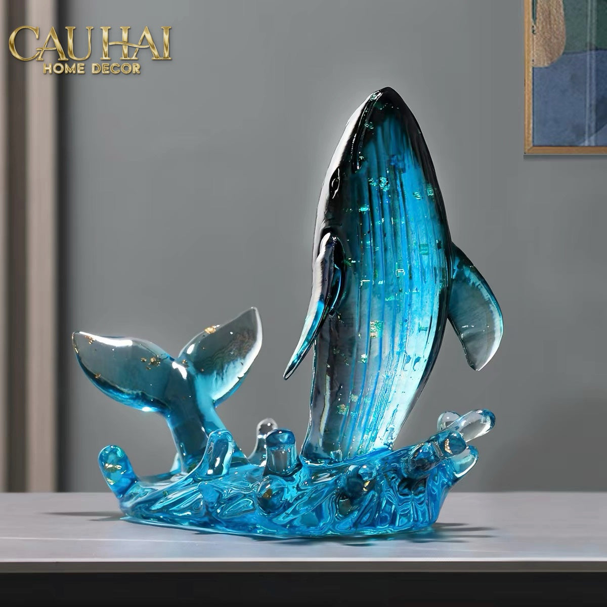 Set 2 Tượng Cá Voi Đại Dương -  Cristalleries Baleine Azurée