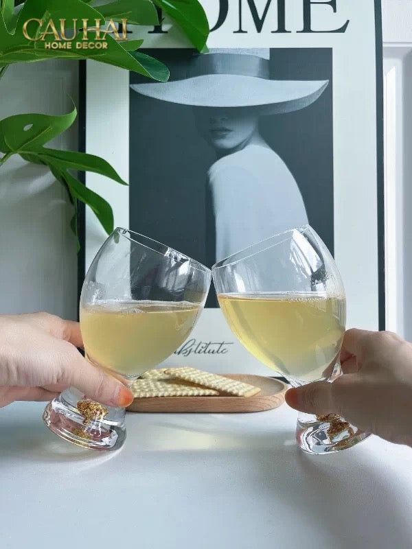 Set 2 Ly Bia Thuỷ Tinh Glacier Golden Diamond Cocktail Glasses  370Ml