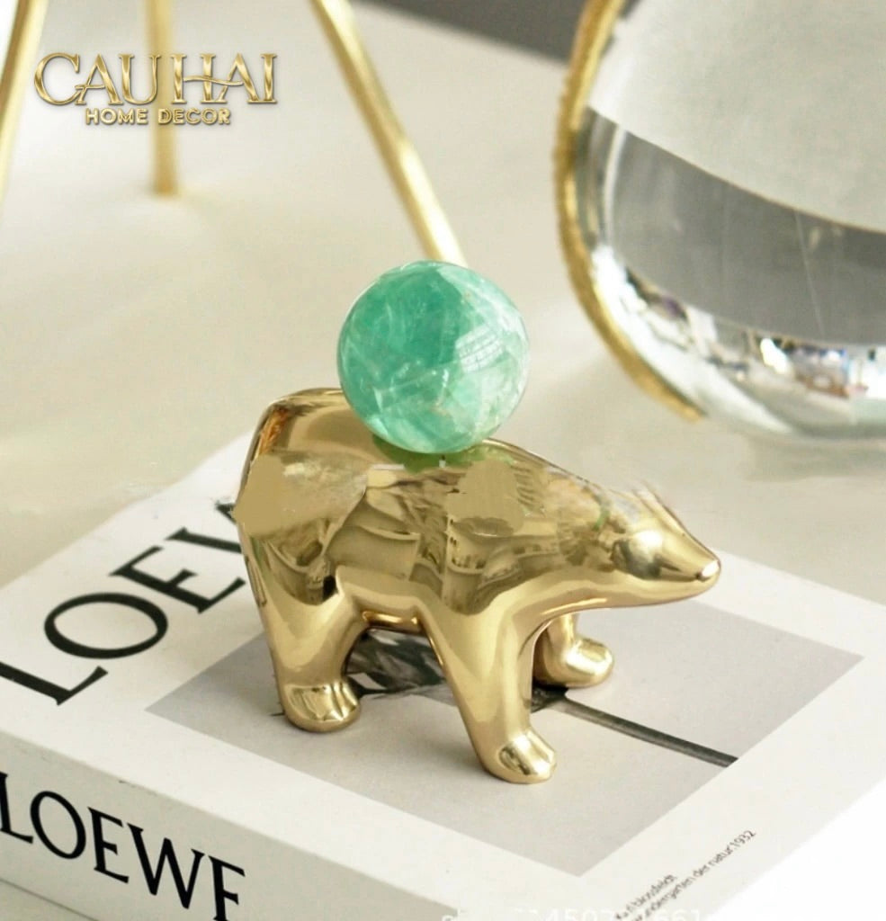 Maison Couture - Tượng Đồng Gấu Polar Bear Gemstone Vert Emerald Malachite 18x14