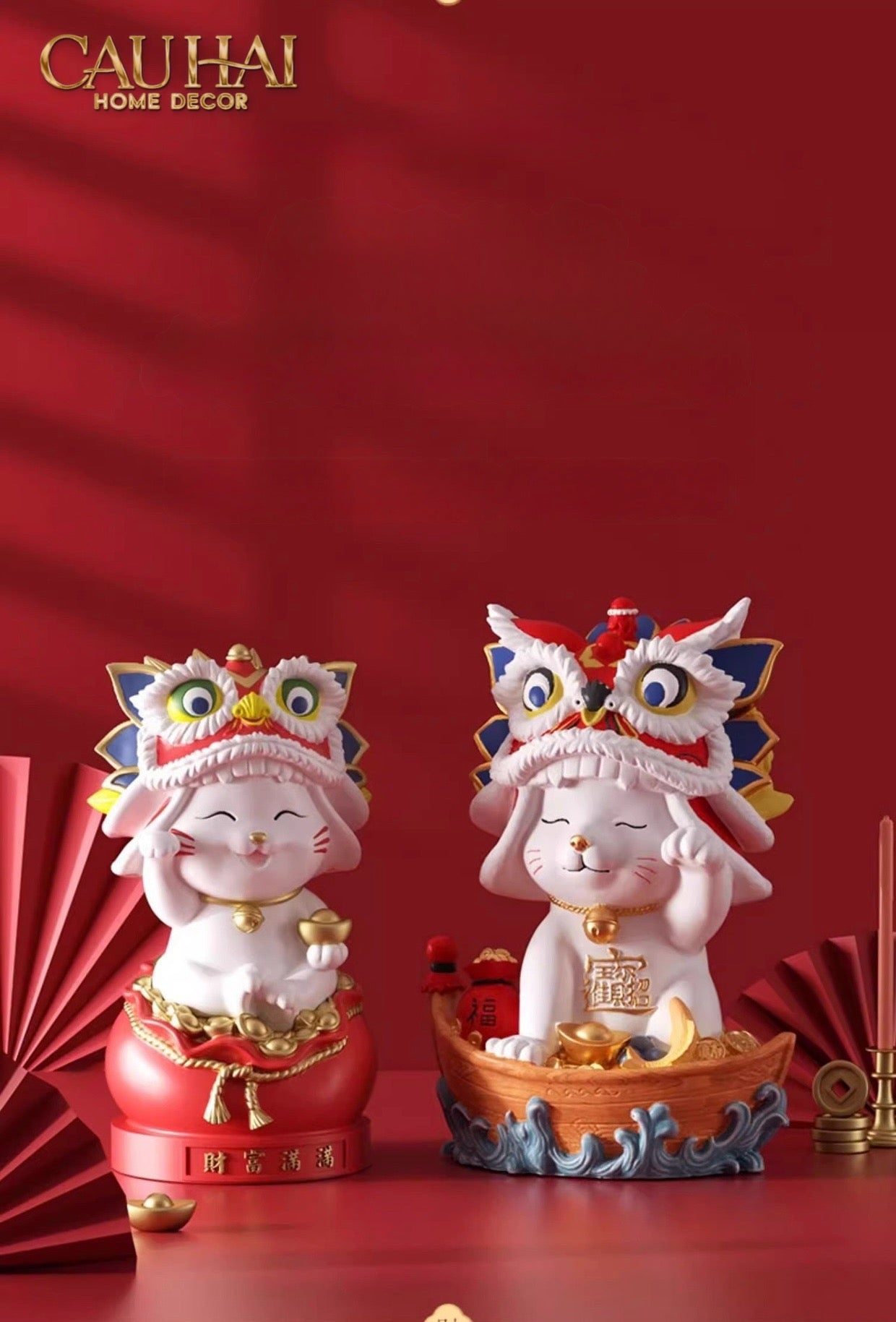 Tết Couture - Tượng Mèo Tam Kim Lân Thuyền Tài - Gift Box-CẬU HAI HOME DECOR