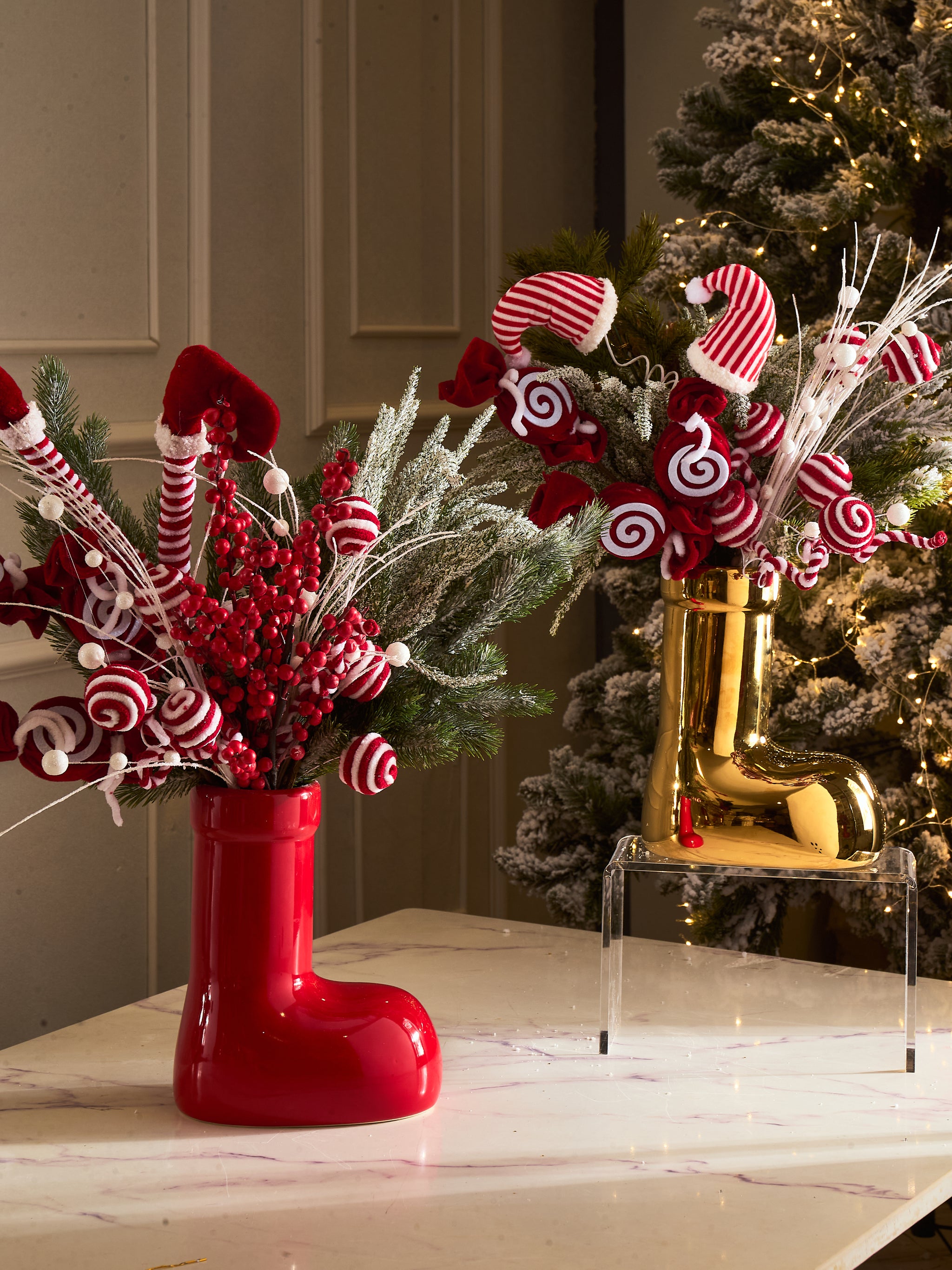Fêtes Couture - Chậu Hoa Santa Candy Red Boot-CẬU HAI HOME DECOR