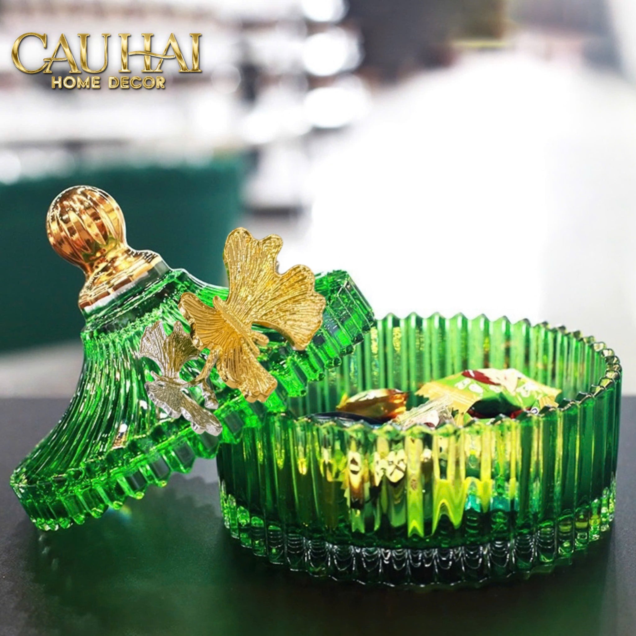 Maison Couture - Lọ Kẹo Thuỷ Tinh Papillon Émeraude Royale