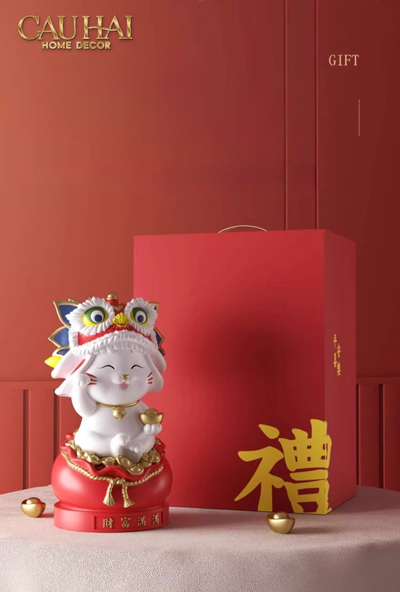 Tết Couture - Tượng Mèo Thần Tài Phú Mãn Mãn - Gift Box-CẬU HAI HOME DECOR