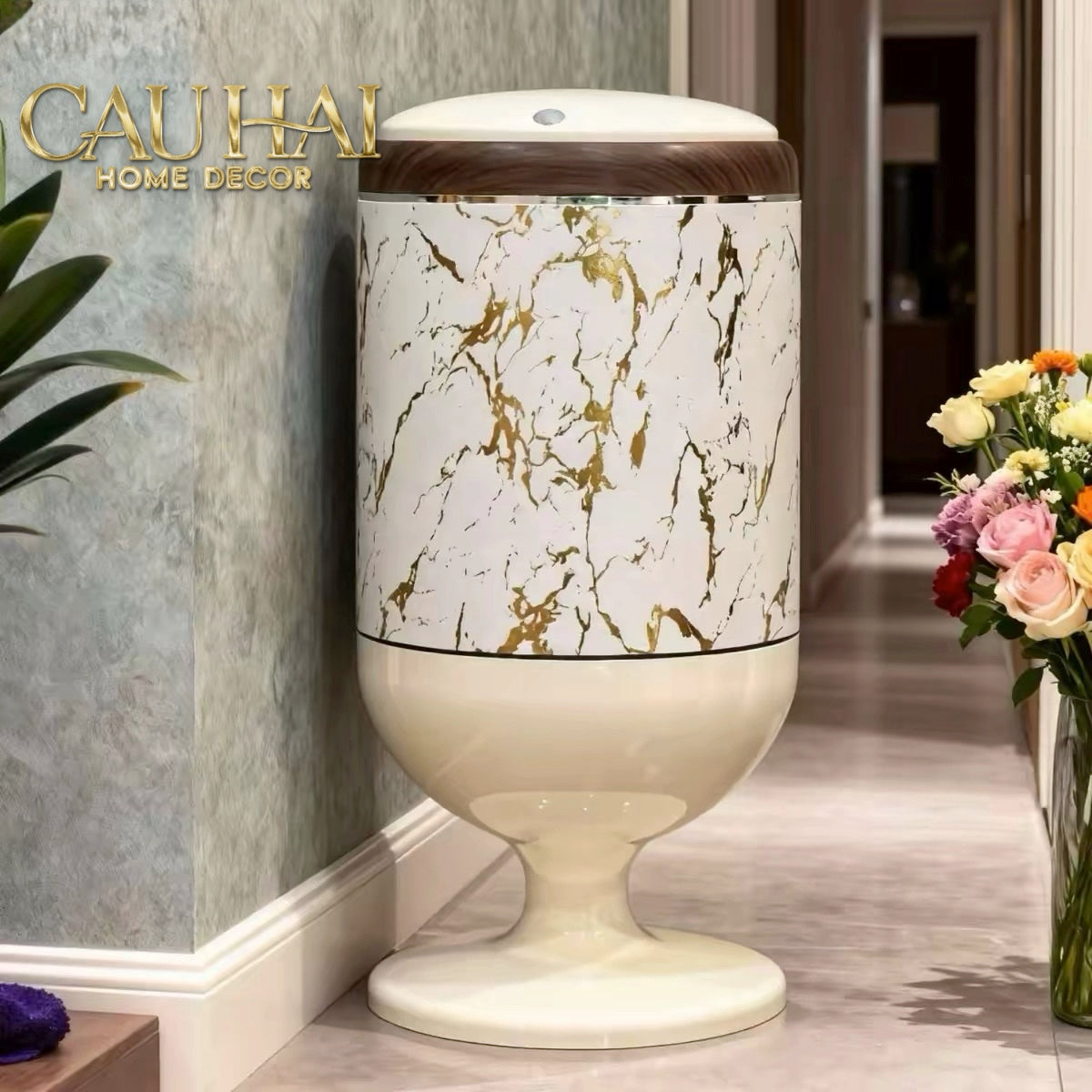Thùng Rác Bọc Da Vân Đá Marble Pedestal Silencieux 20L
