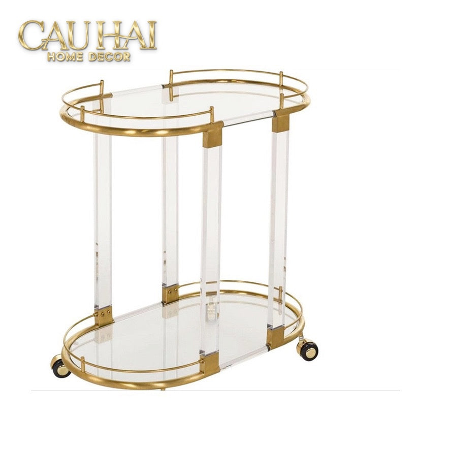 Maison Couture - Xe Đẩy Quầy Bar Oval 2 Tầng Kính Acrylic L’Arc Doré